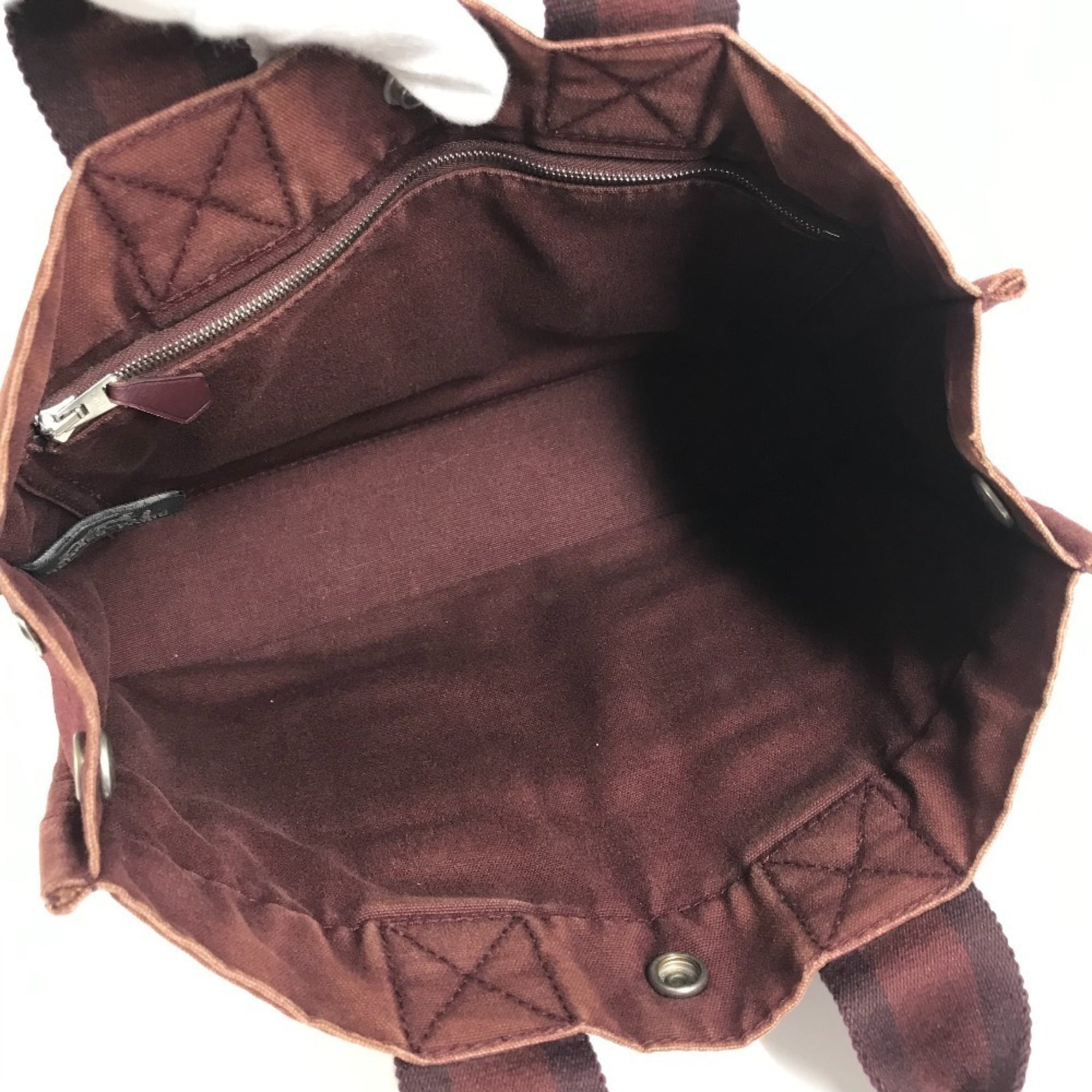 Hermes Red Color Wine Canvas Leather Handbag Tote Bag (Pre-Owned)