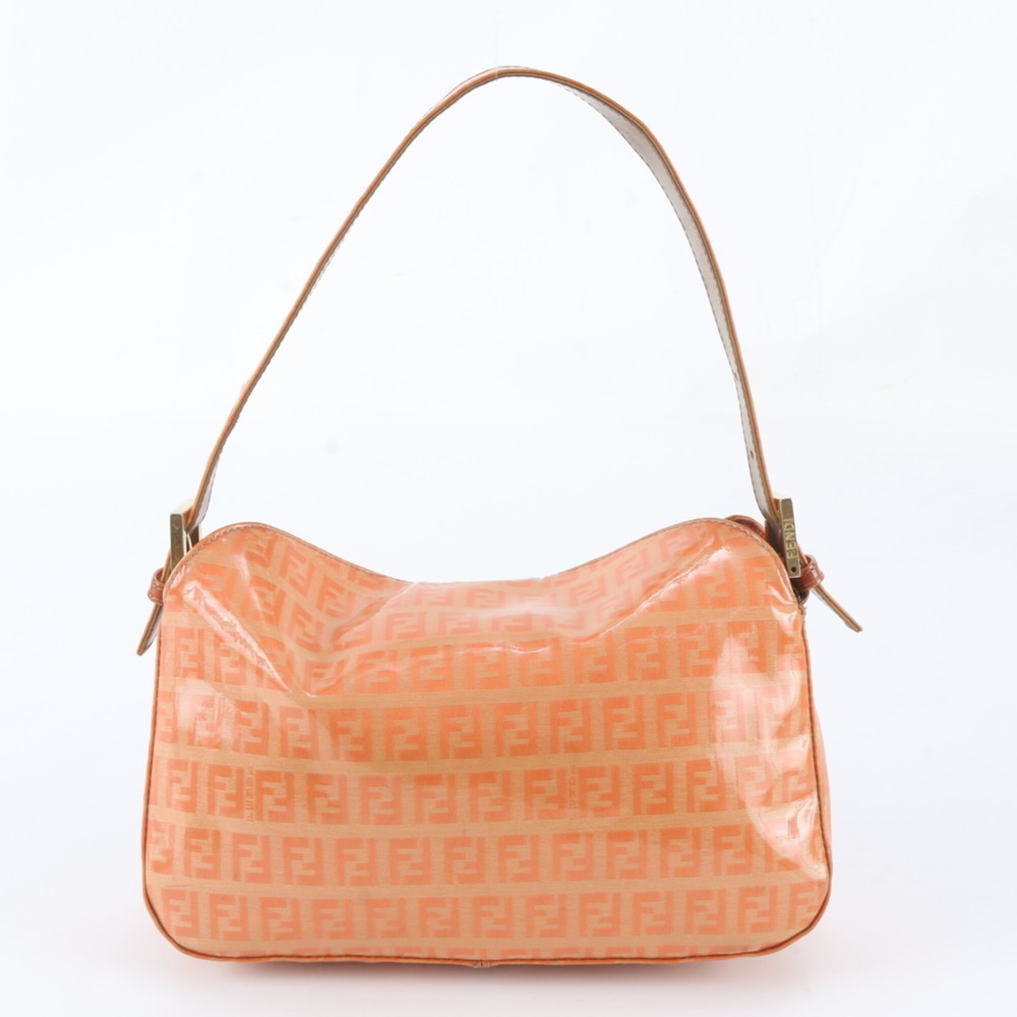 Fendi Orange Leather Coated Canvas Handbag Shoulder Bag (Pre-Owned)