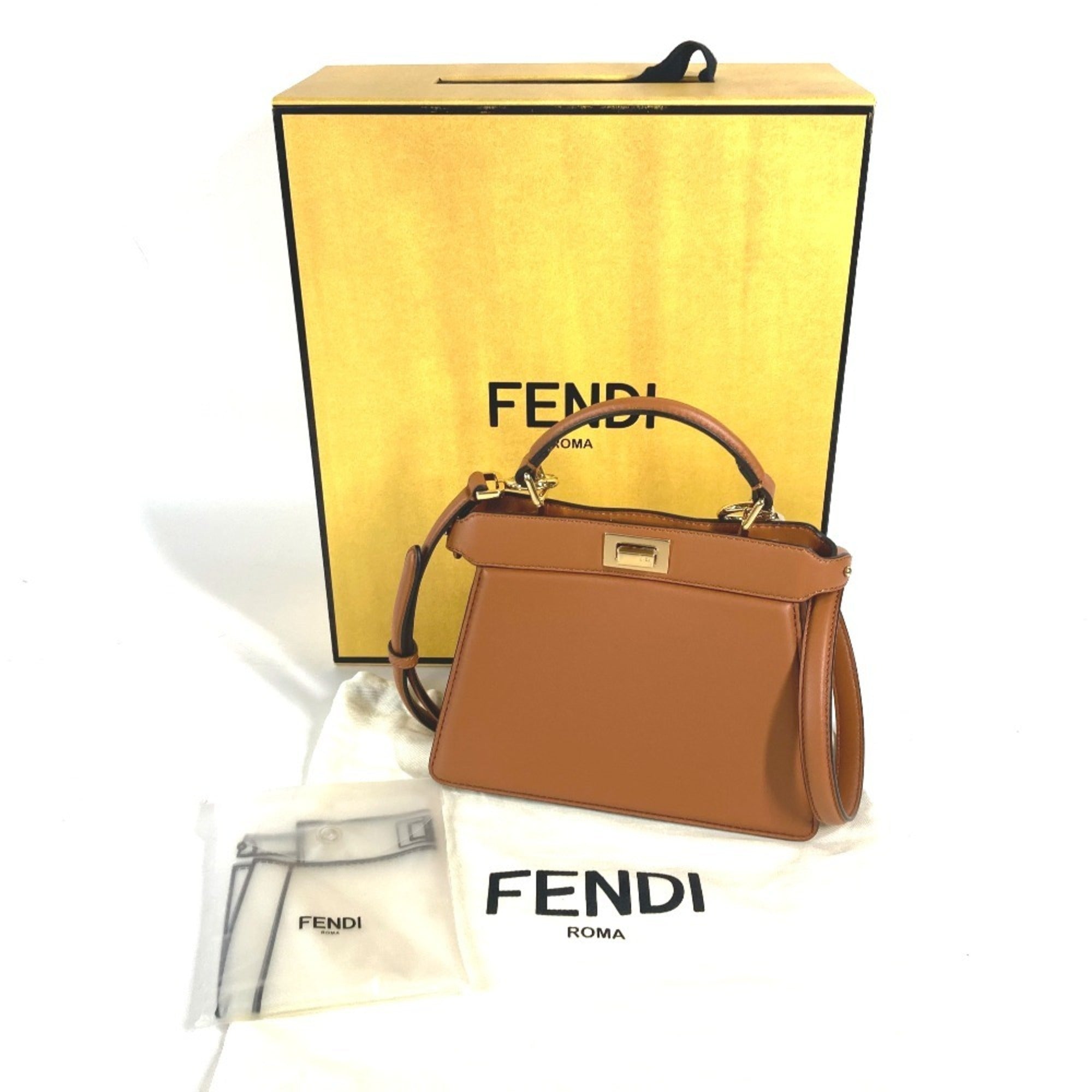 Fendi Peekaboo Brown Leather Handbag Shoulder Bag
