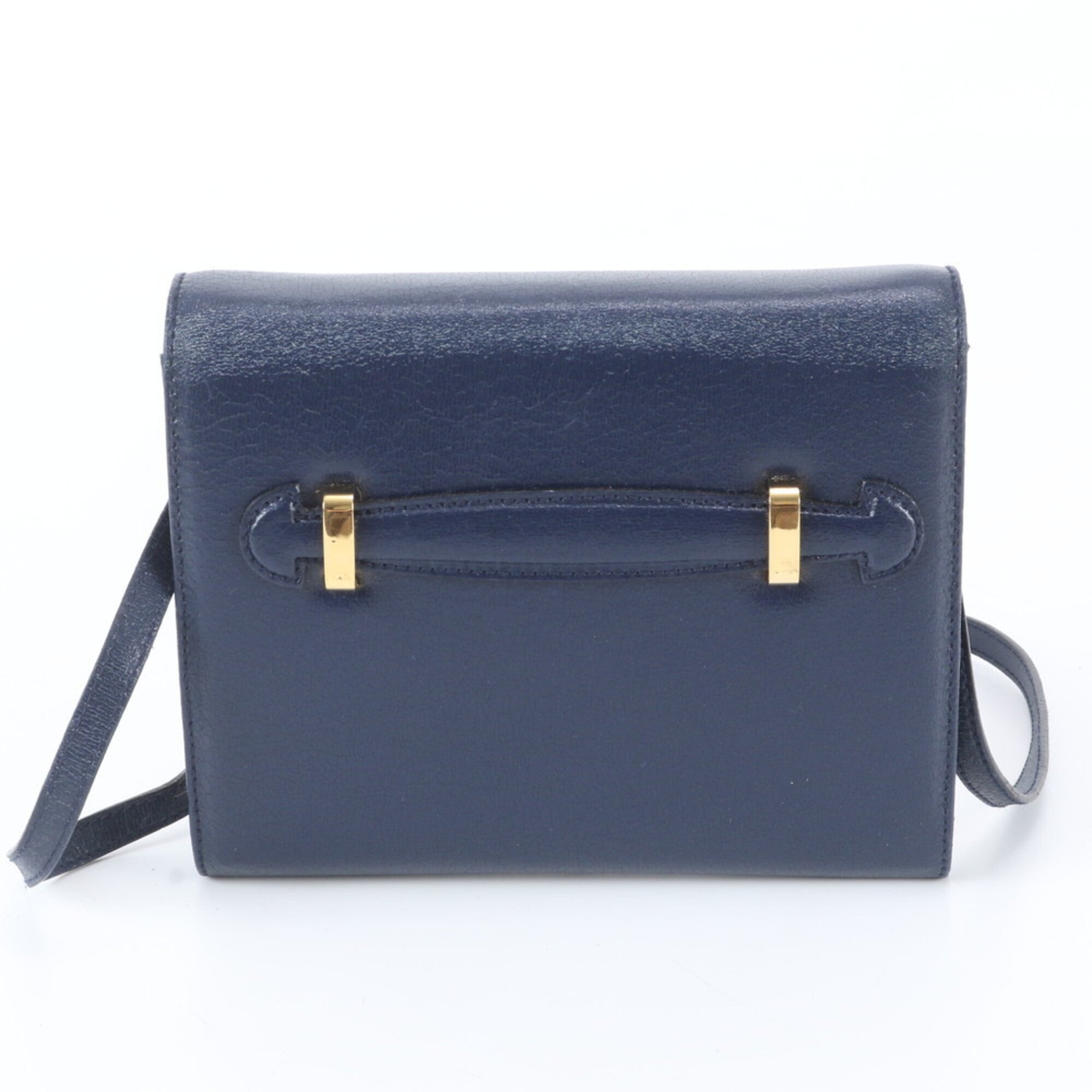 Fendi Navy Leather Clutch Bag Handbag Shoulder Bag Tote Bag (Pre-Owned)