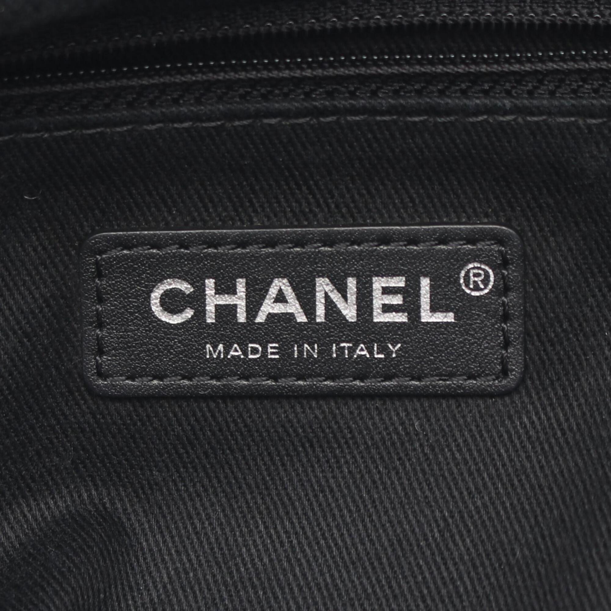 Chanel Black Leather Fabric Handbag Tote Bag (Pre-Owned)