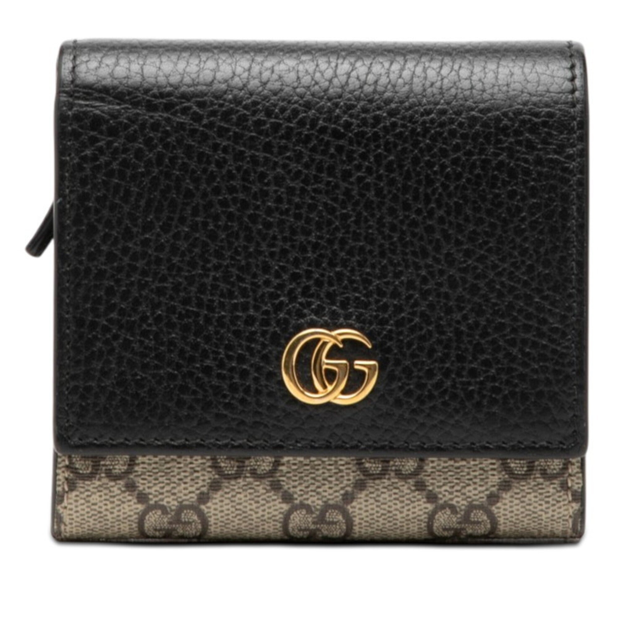 Gucci Gg Supreme Beige Black Pvc Leather Wallet (Bi-Fold) (Pre-Owned)
