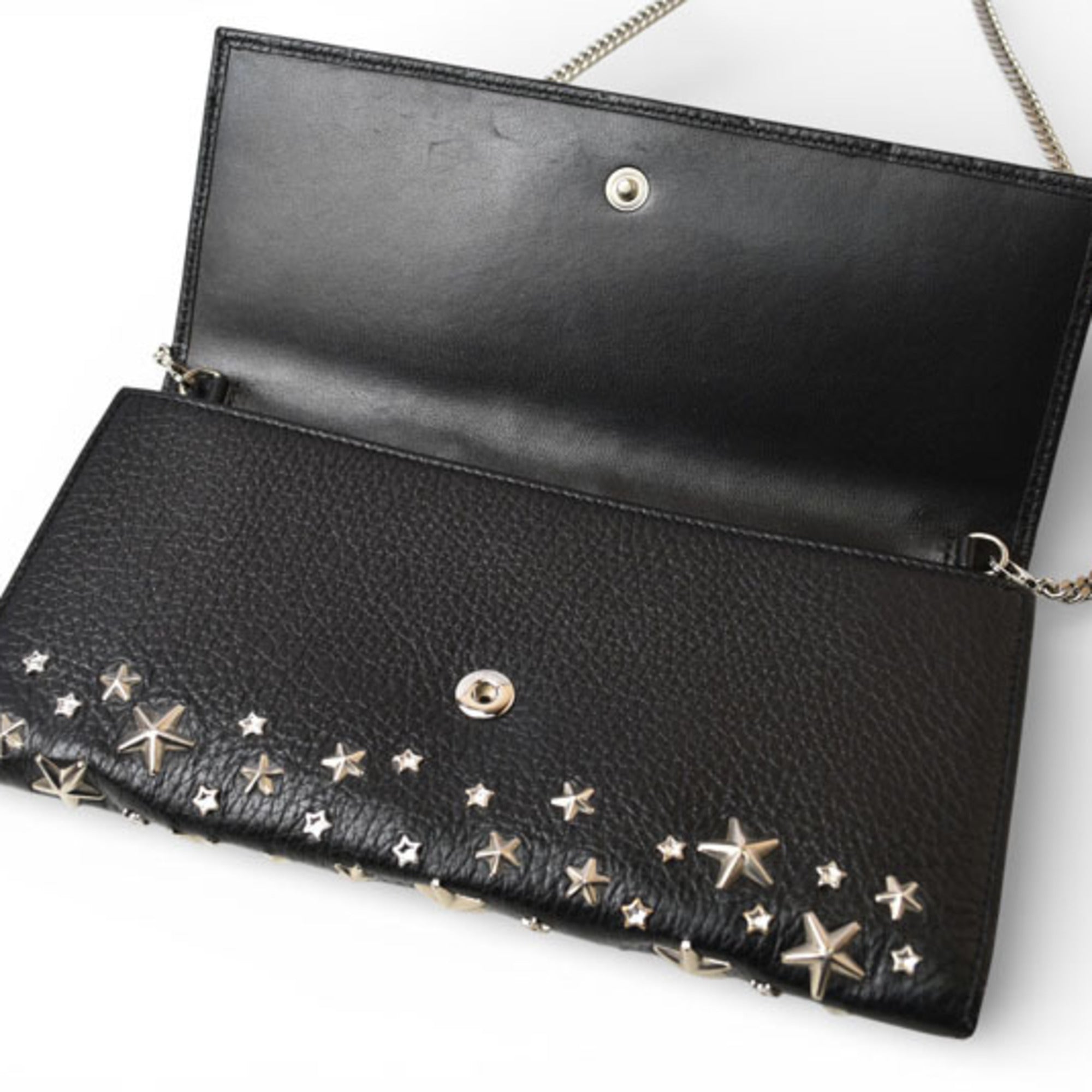 Jimmy Choo Black Leather Rhinestone Chain/Shoulder Wallet (Pre-Owned)