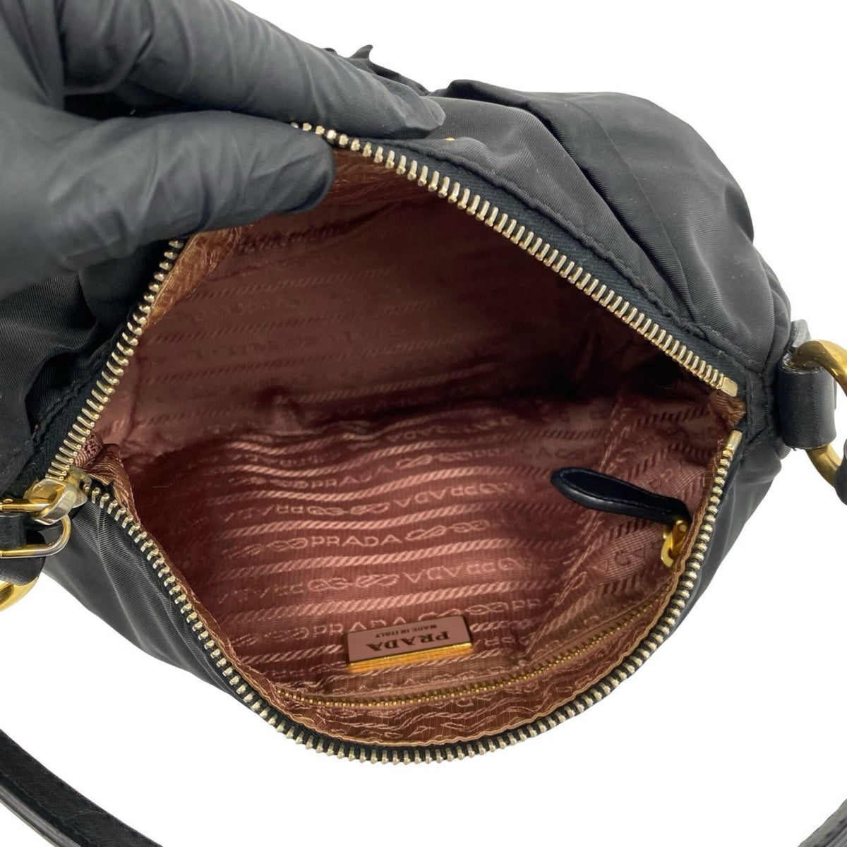 Prada Black Nylon Leather Handbag Shoulder Bag (Pre-Owned)