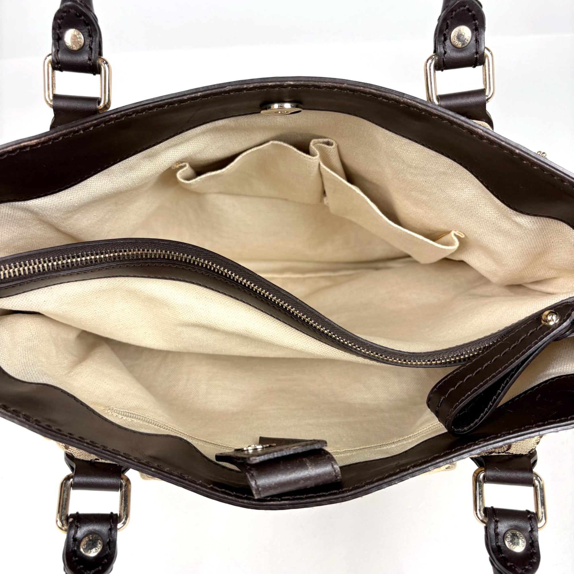 Gucci Sukey Beige Brown Gg Canvas Leather Tote Bag (Pre-Owned)