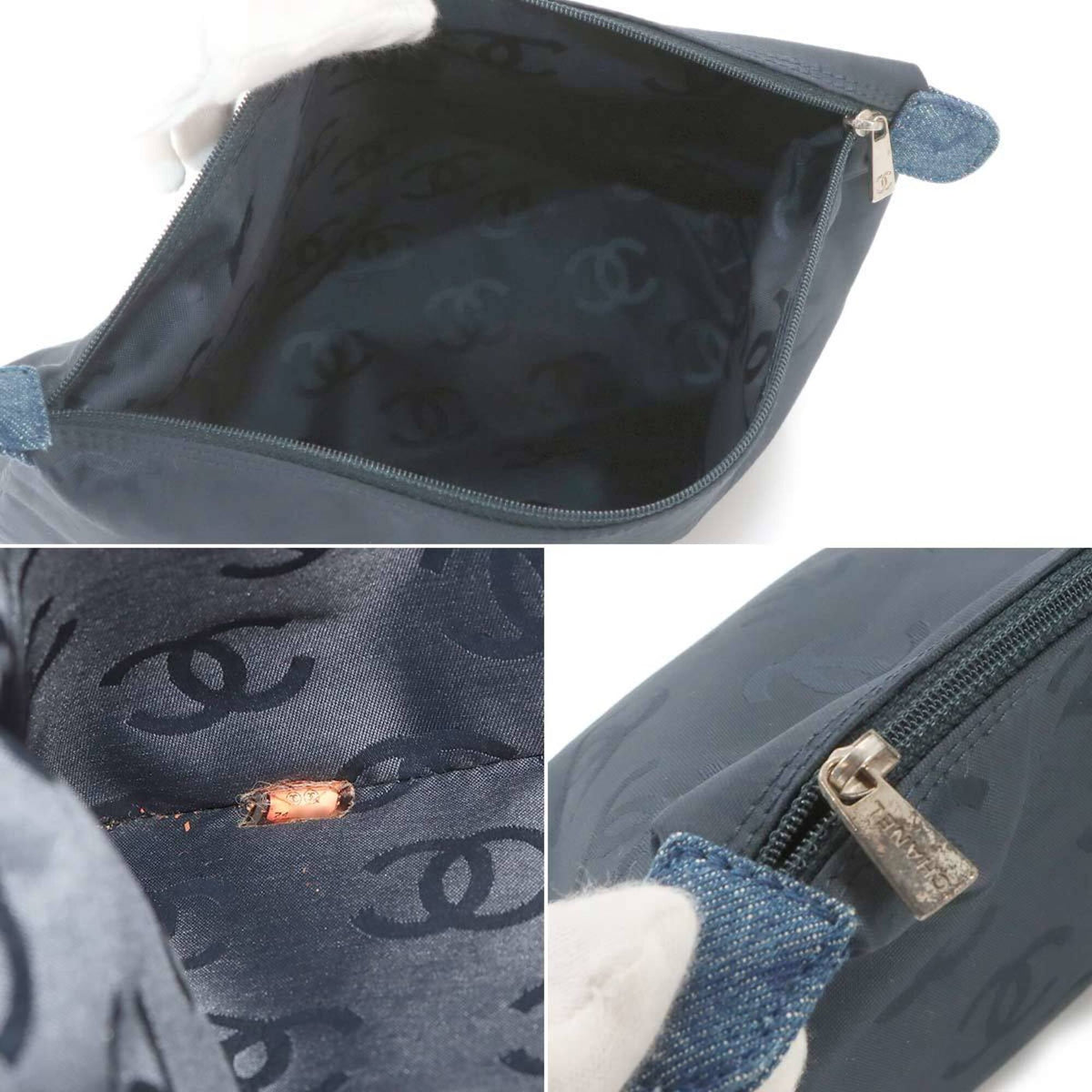 Chanel Blue Yellow Denim Handbag Pouch Tote Bag (Pre-Owned)