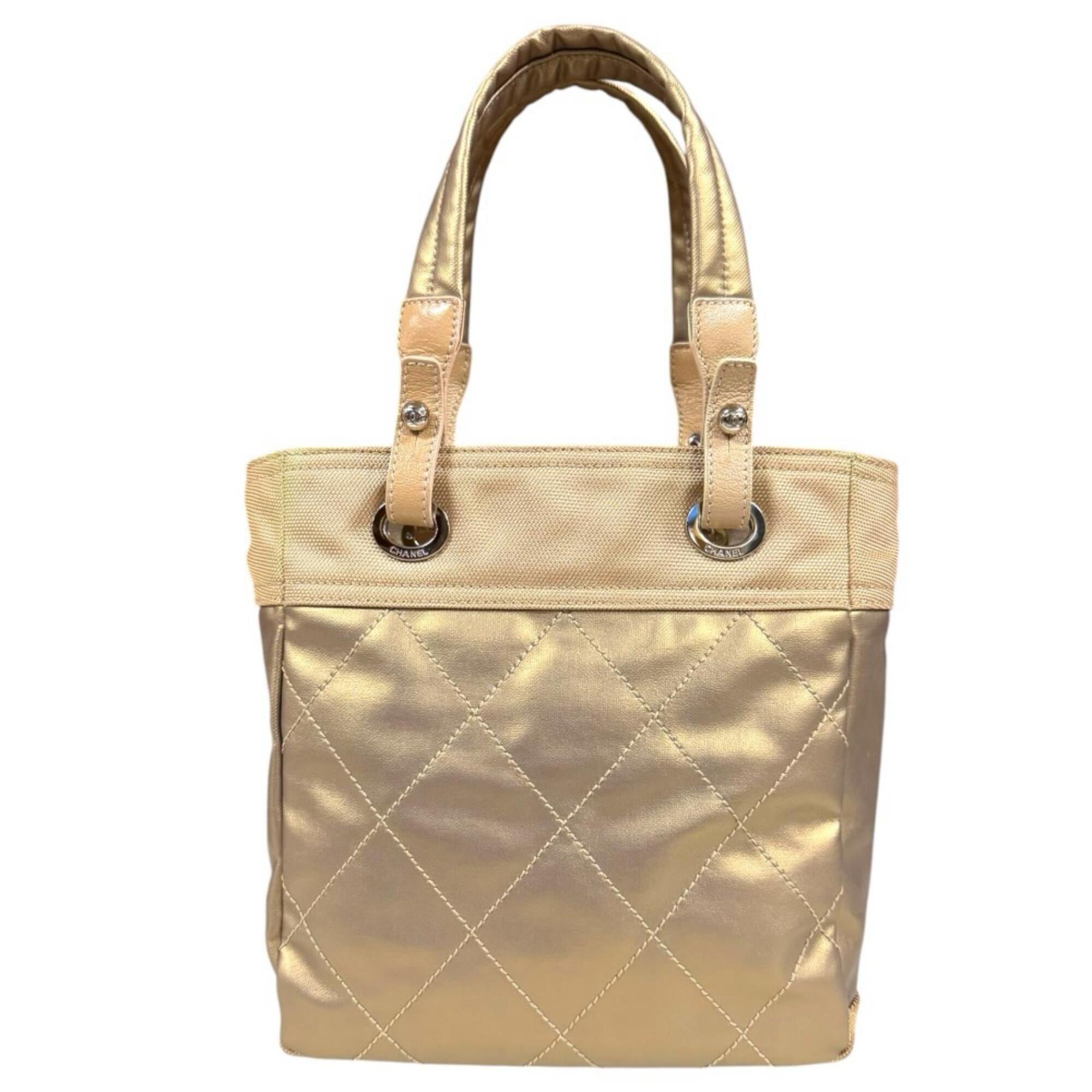 Chanel Gold Coated Canvas Pvc Leather Tote Bag (Pre-Owned)
