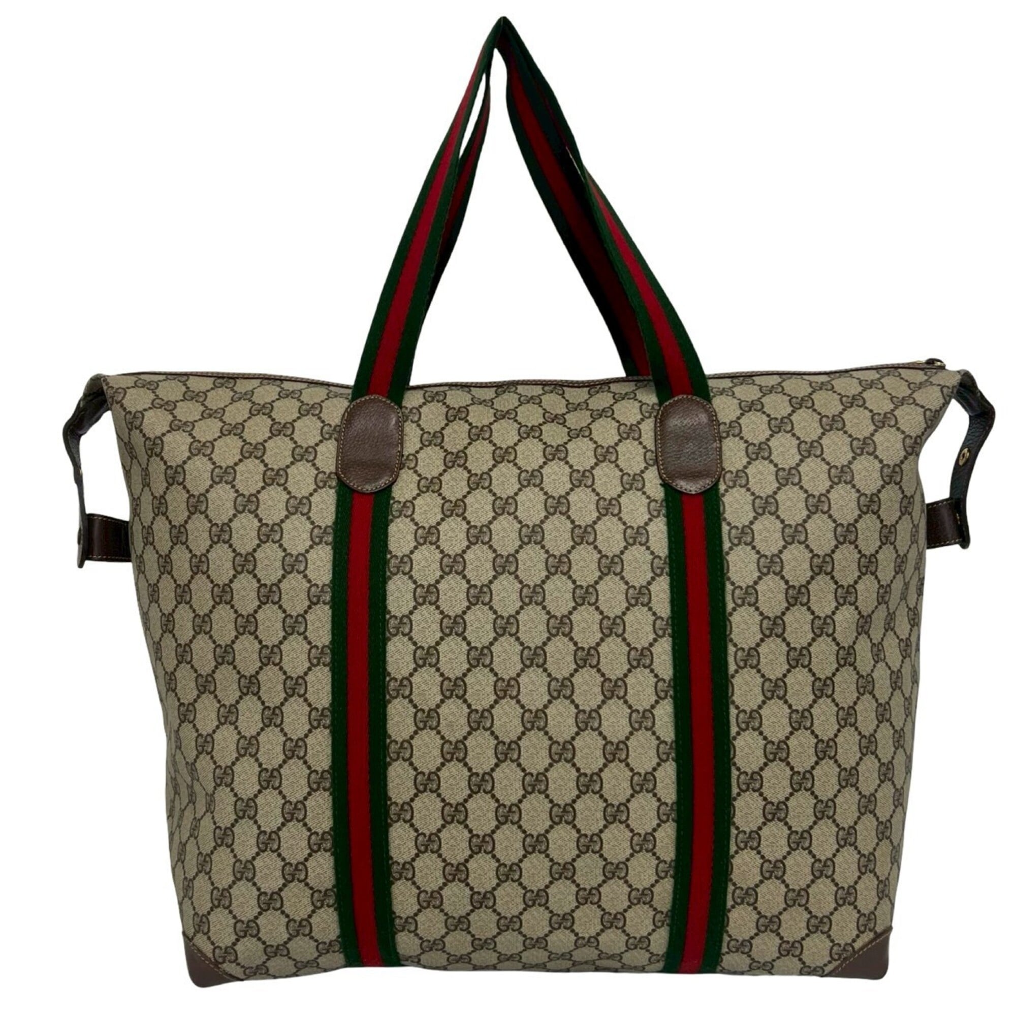 Gucci Brown Green Red Color Pvc Leather Boston Bag Tote Bag (Pre-Owned)