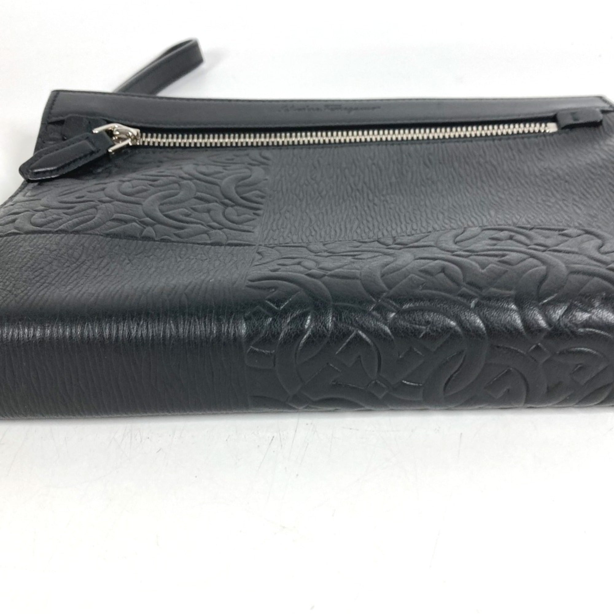 Salvatore Ferragamo Black Leather Clutch Bag Pouch (Pre-Owned)