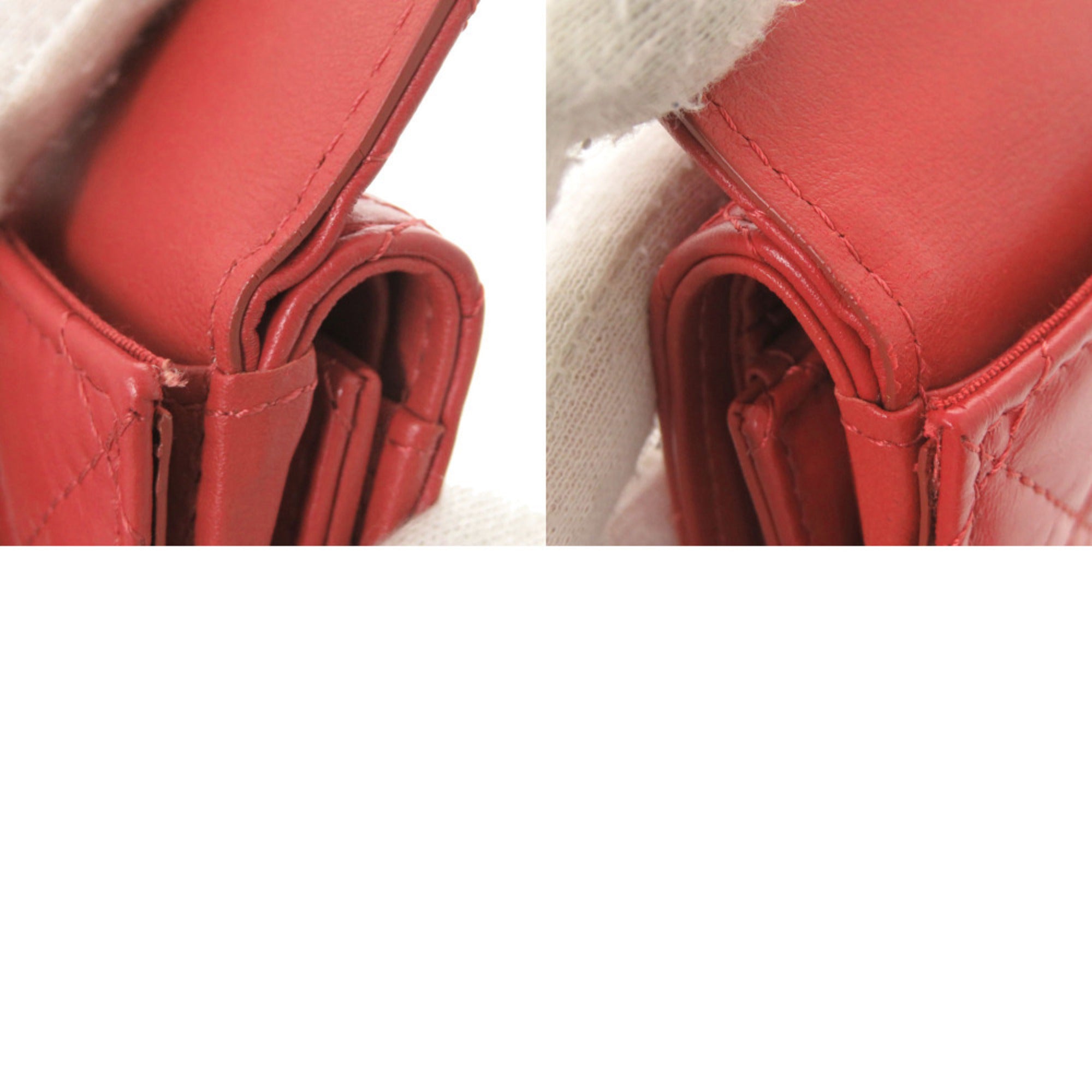 Chanel Red Color Leather Wallet (Tri-Fold) (Pre-Owned)