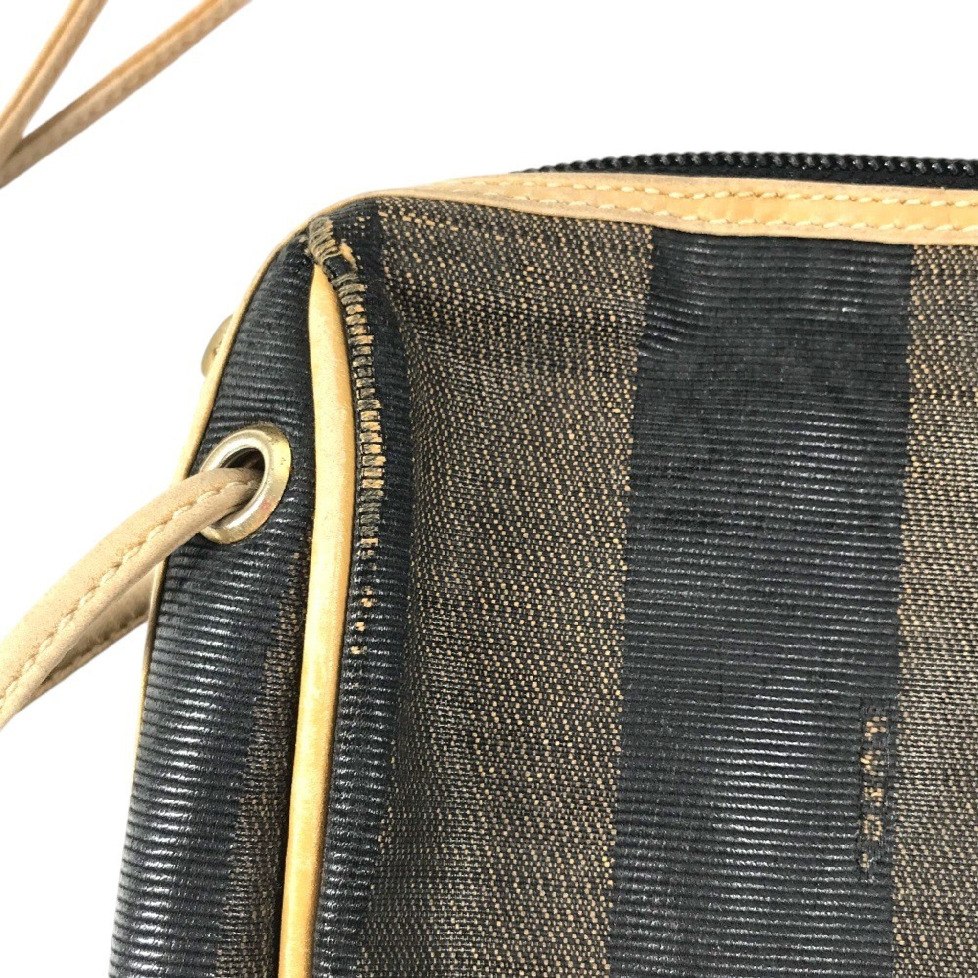 Fendi Pequin Brown Khaki Leather Canvas Shoulder Bag (Pre-Owned)
