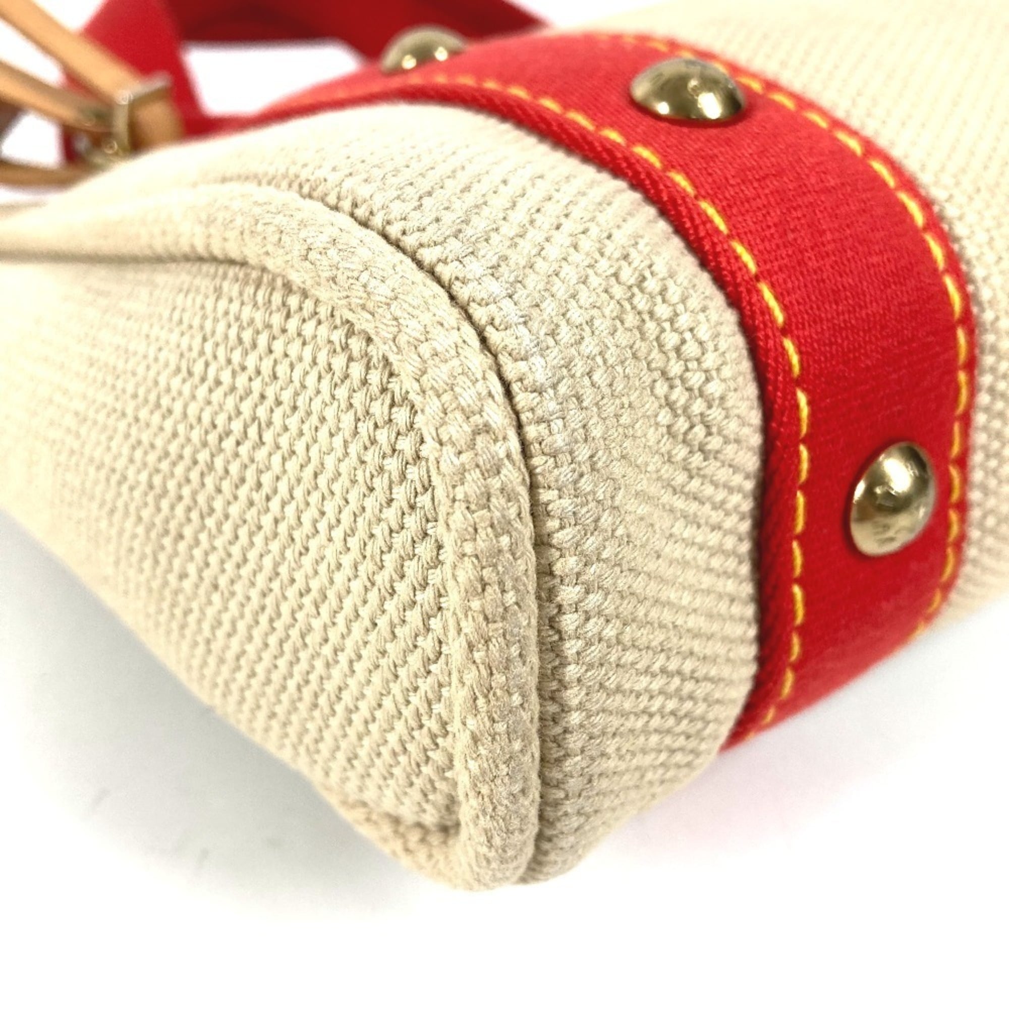 Louis Vuitton Beige Galle Red Color Cotton Handbag Tote Bag (Pre-Owned)