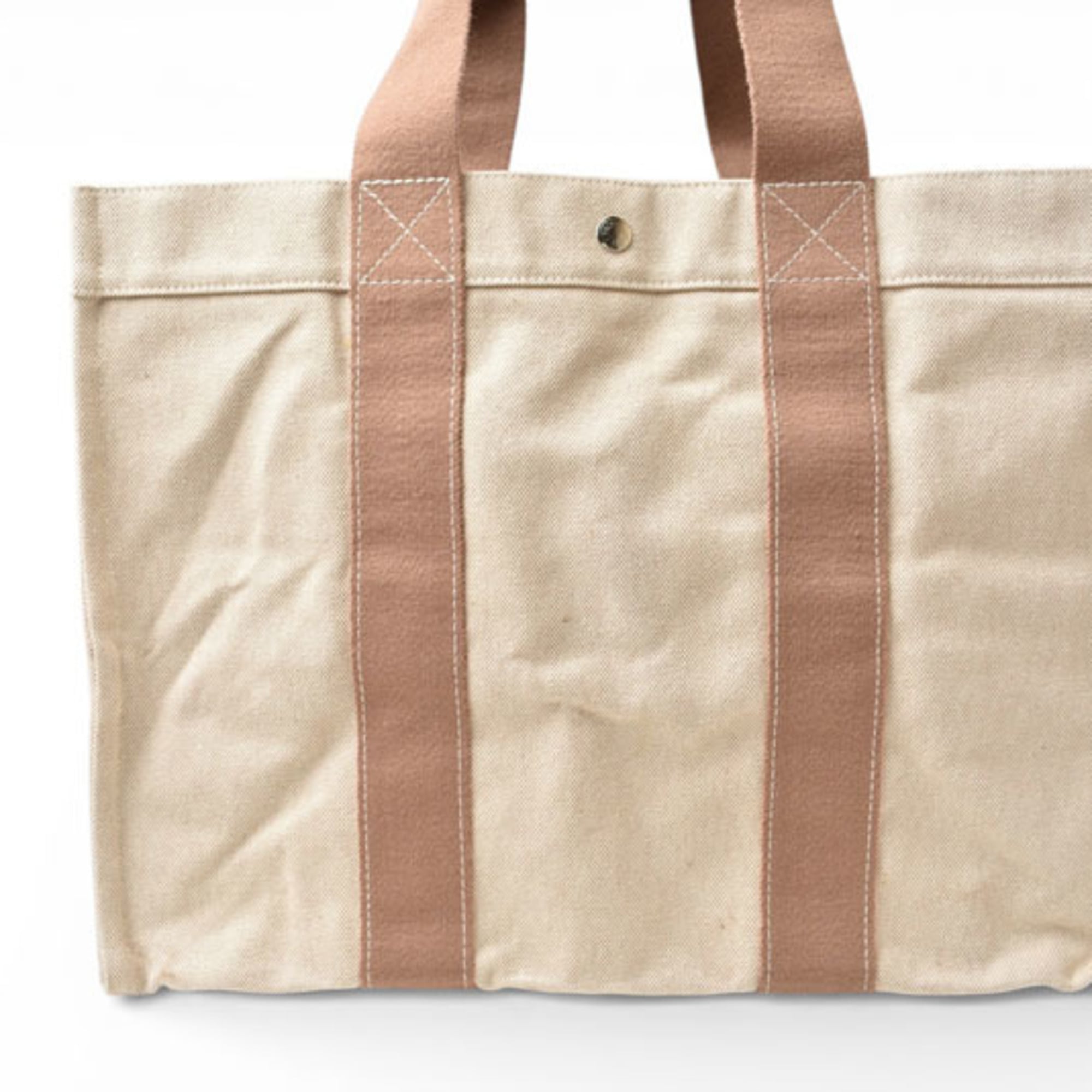 Hermes Beige Canvas Handbag Tote Bag (Pre-Owned)