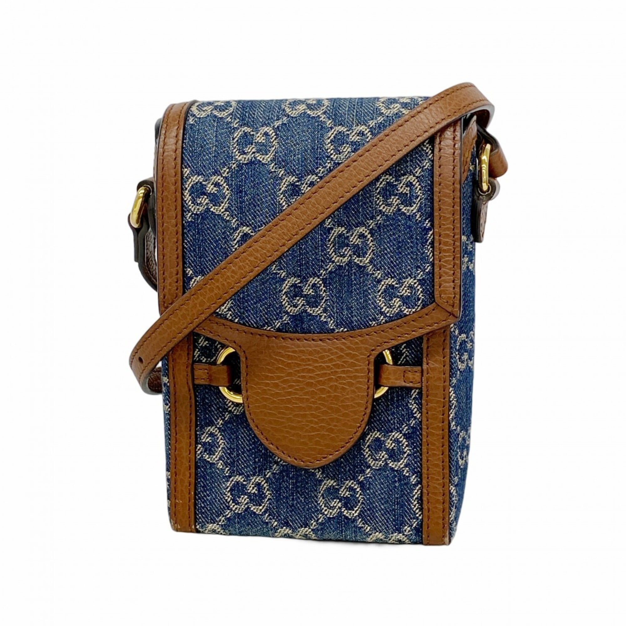 Gucci Blue Brown Denim Shoulder Bag (Pre-Owned)