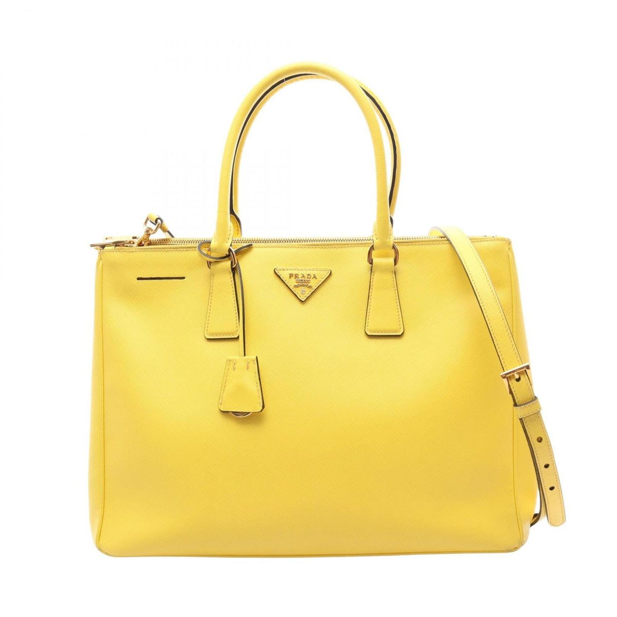 Prada Saffiano Yellow Leather Handbag Tote Bag (Pre-Owned)