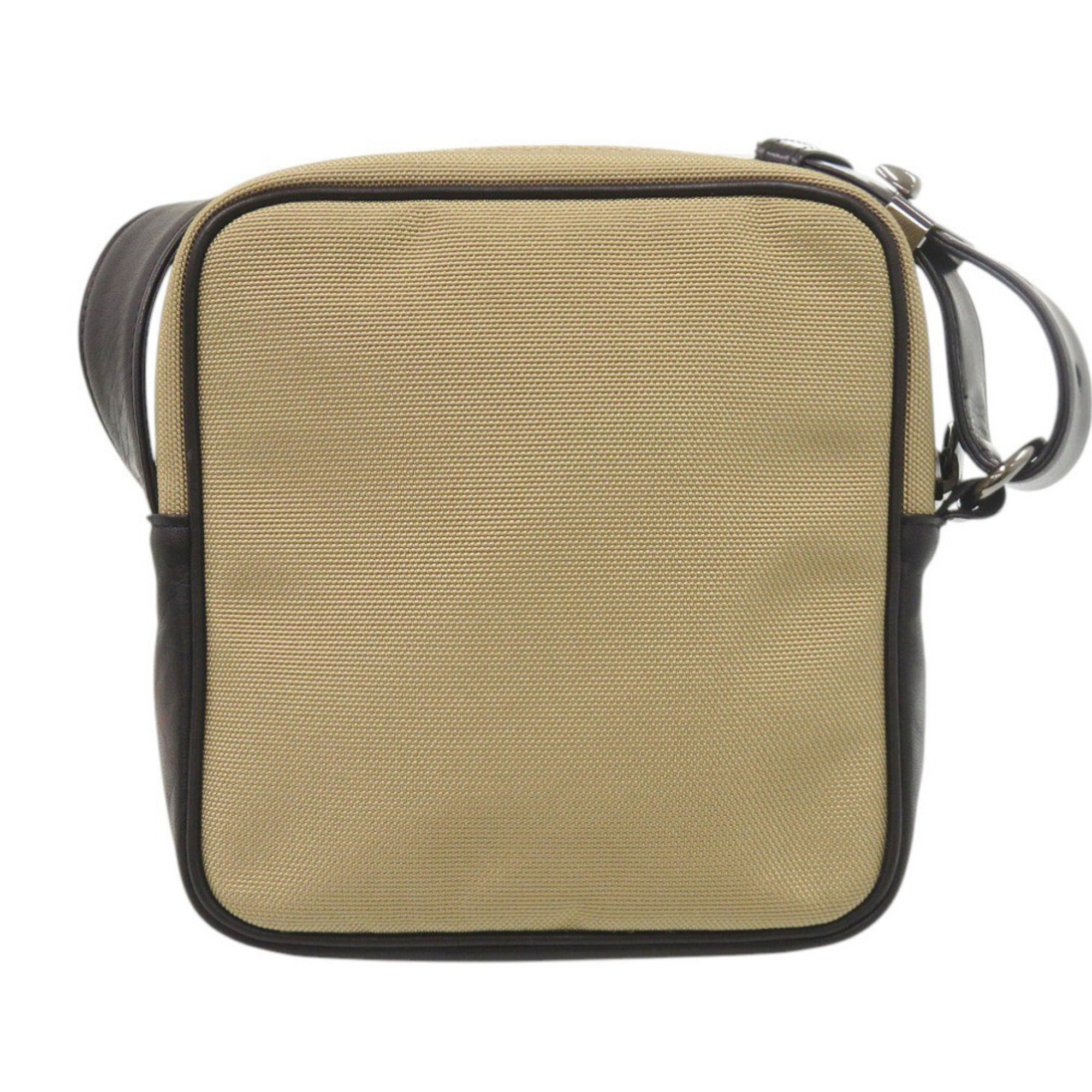 Yves Saint Laurent Beige Black Canvas Leather Shoulder Bag (Pre-Owned)