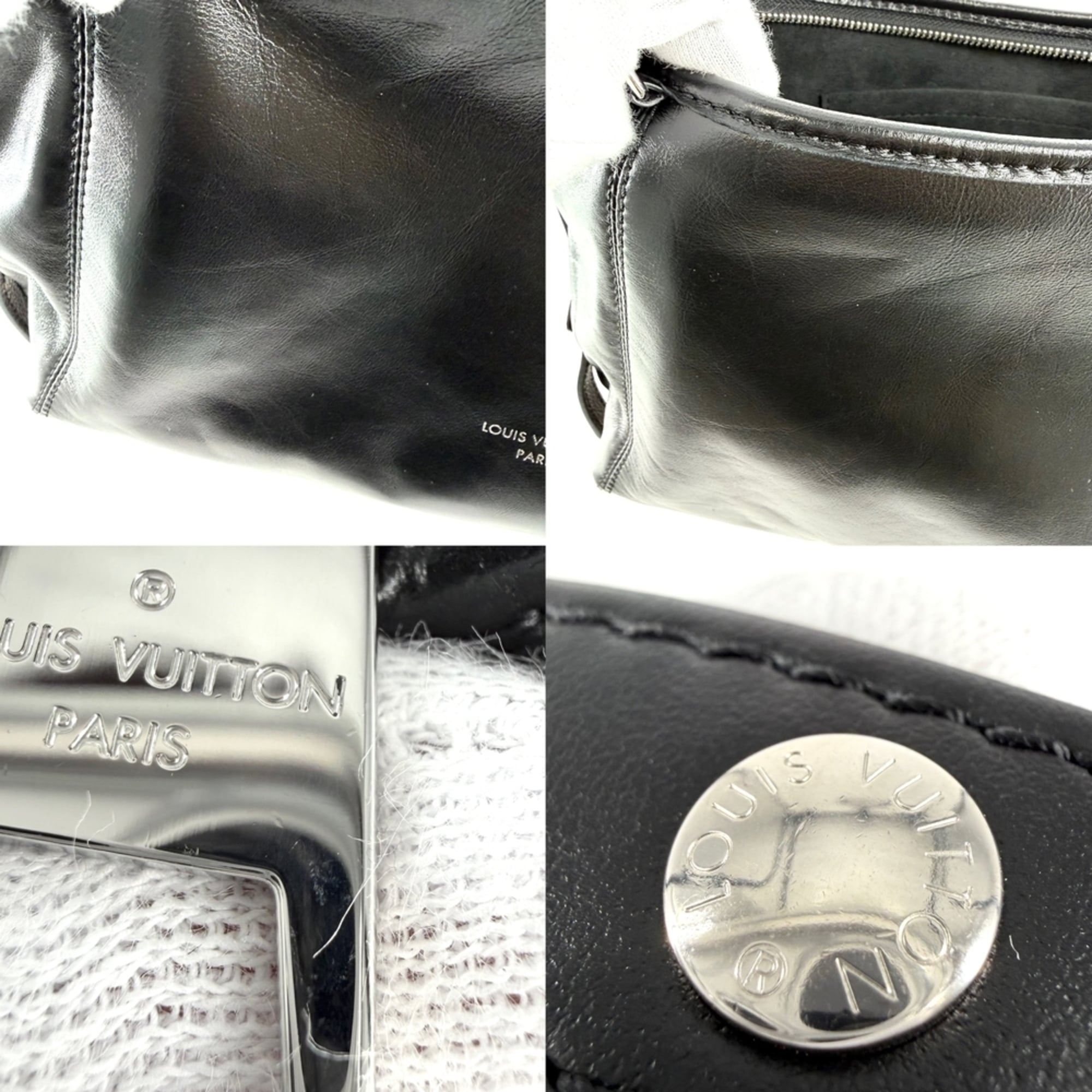 Louis Vuitton Black Monogram Or White Leather Handbag Shoulder Bag (Pre-Owned)
