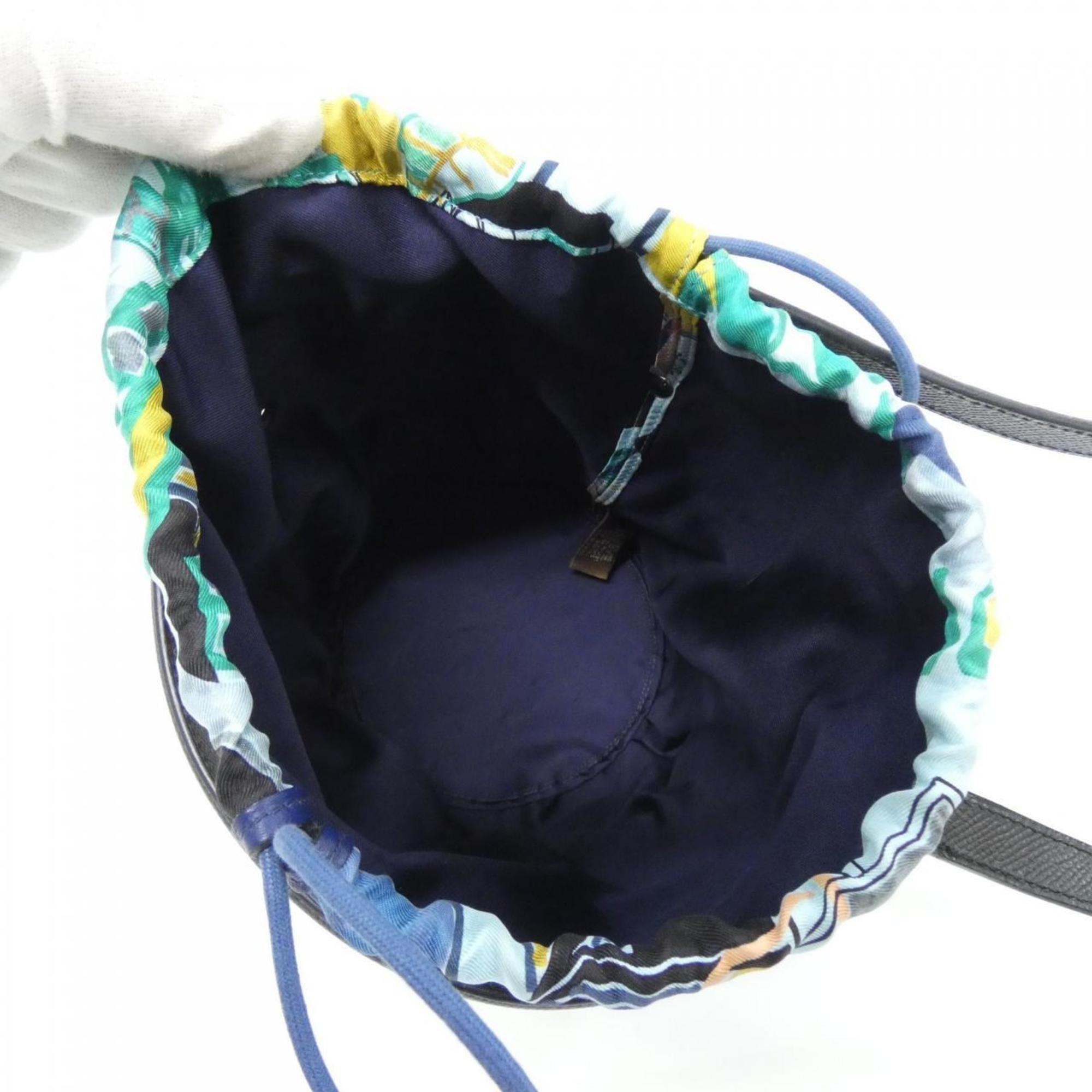 Hermes Black Blue Atoll Multi-Color Epsom Leather Silk Shoulder Bag (Pre-Owned)