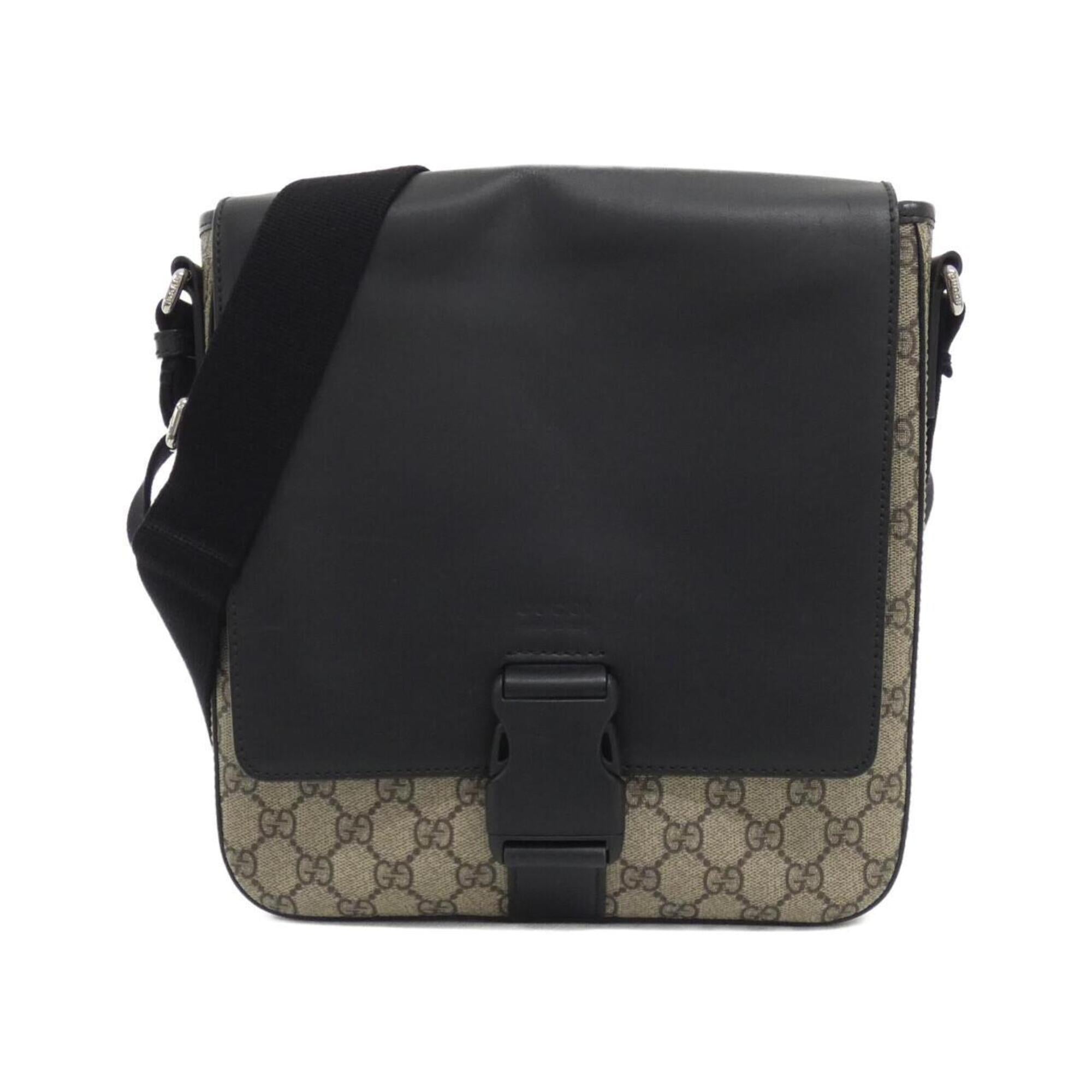 Gucci Beige Black Gg Supreme Leather Shoulder Bag (Pre-Owned)