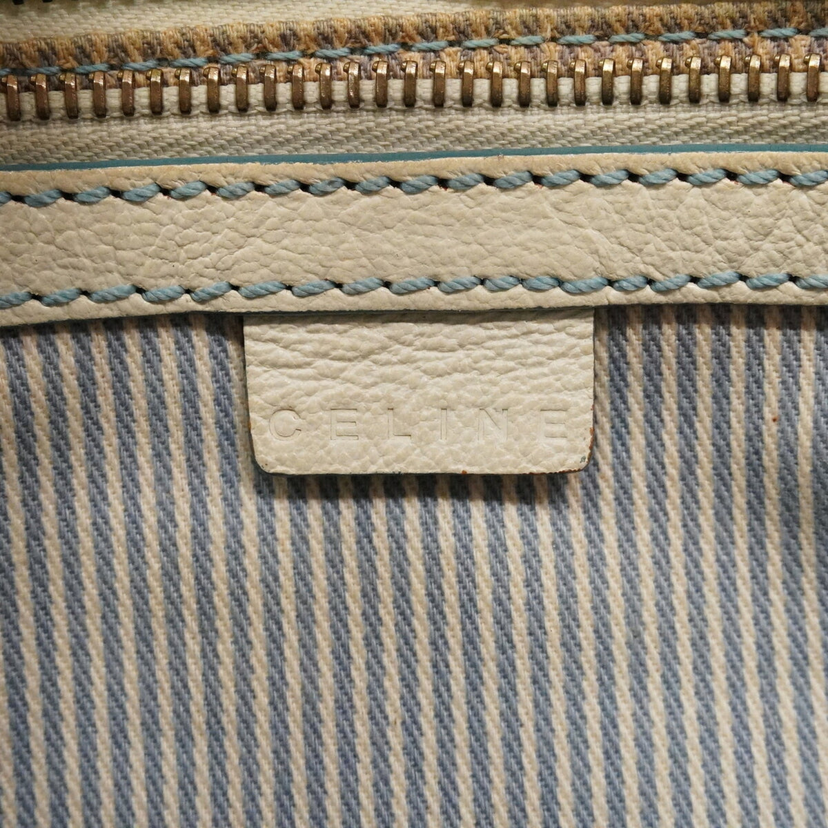 Celine Ivory Light Blue Canvas Handbag (Pre-Owned)