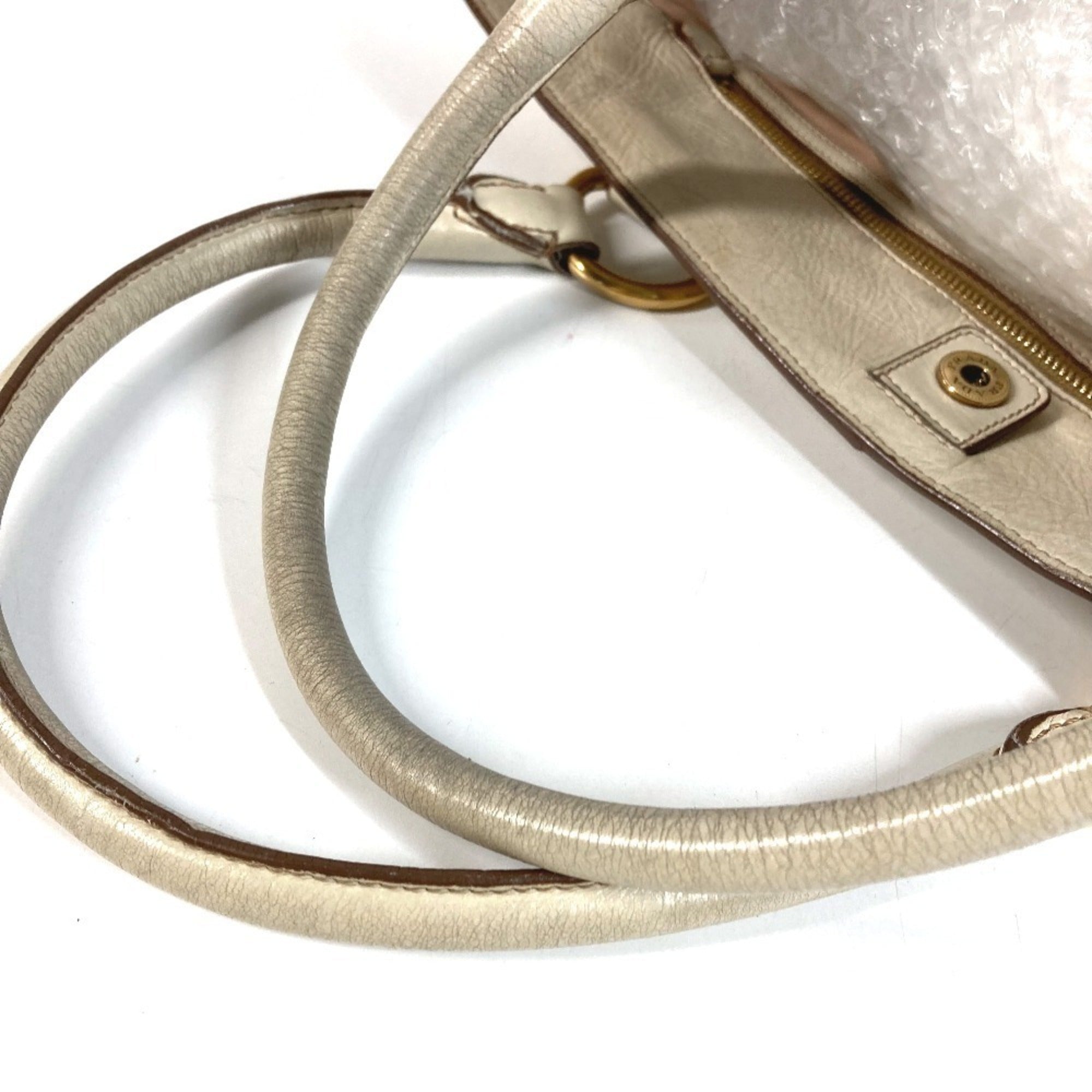 Prada Ivory Leather Shoulder Bag Tote Bag (Pre-Owned)