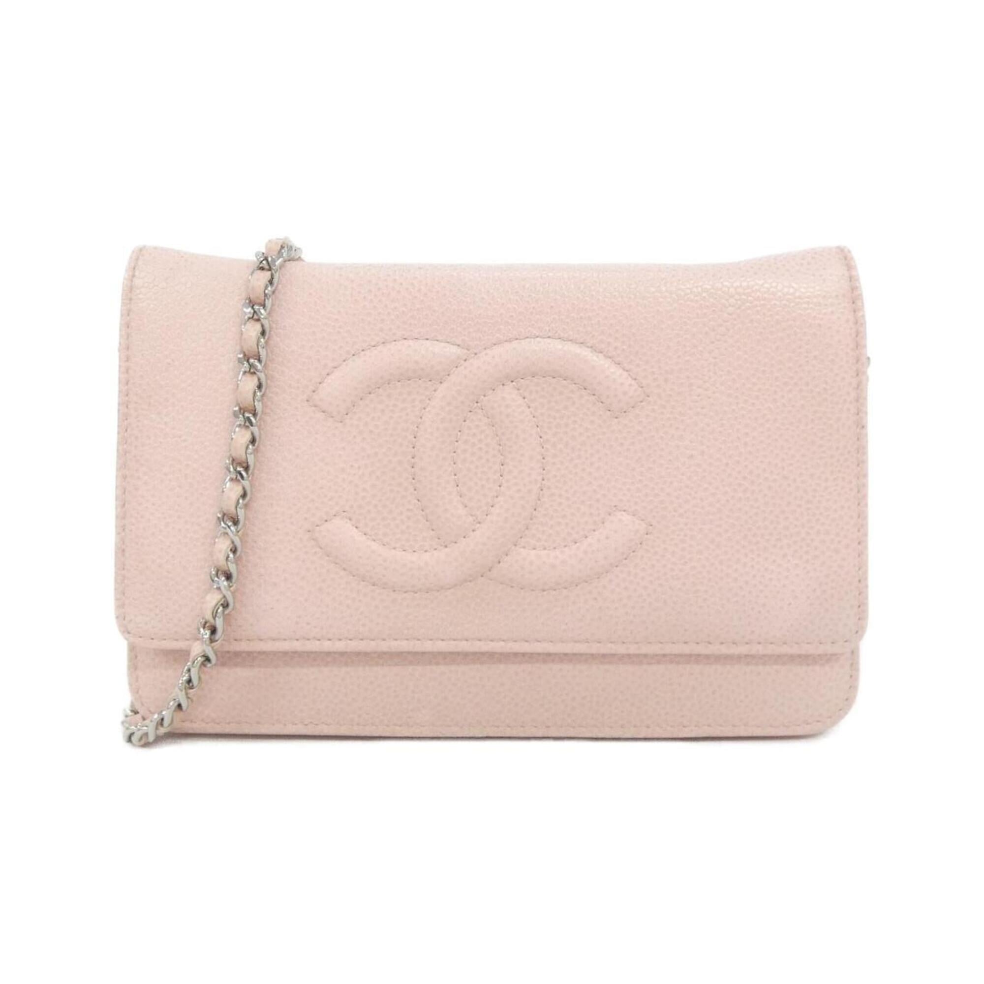 Chanel Light Pink Grained Calfskin Chain/Shoulder Wallet (Pre-Owned)