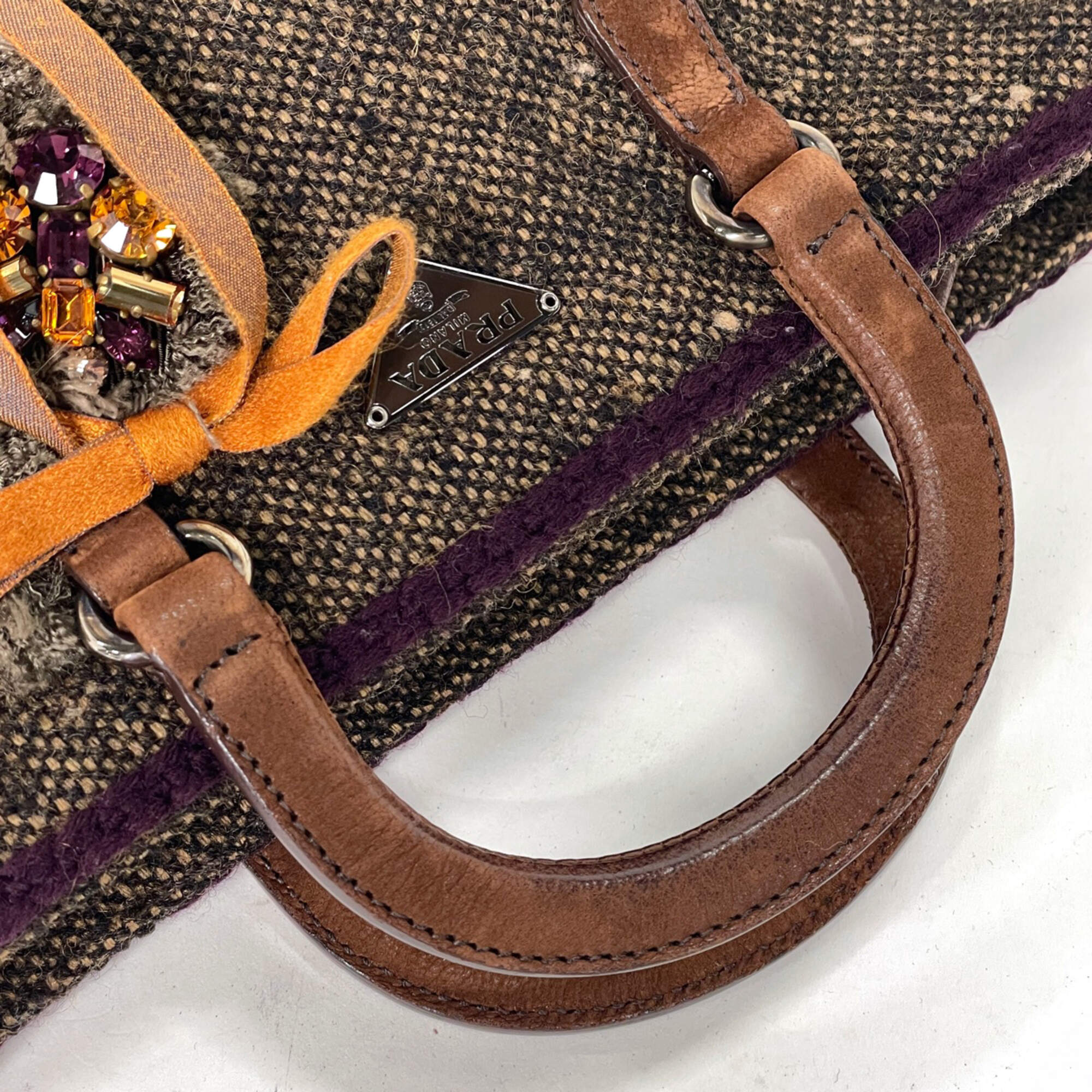 Prada Brown Fabric Leather Handbag (Pre-Owned)