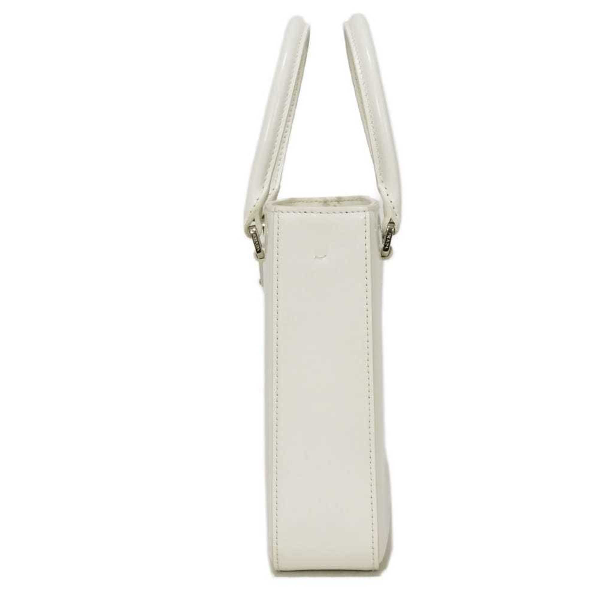 Prada Bianco White Leather Shoulder Bag Tote Bag (Pre-Owned)