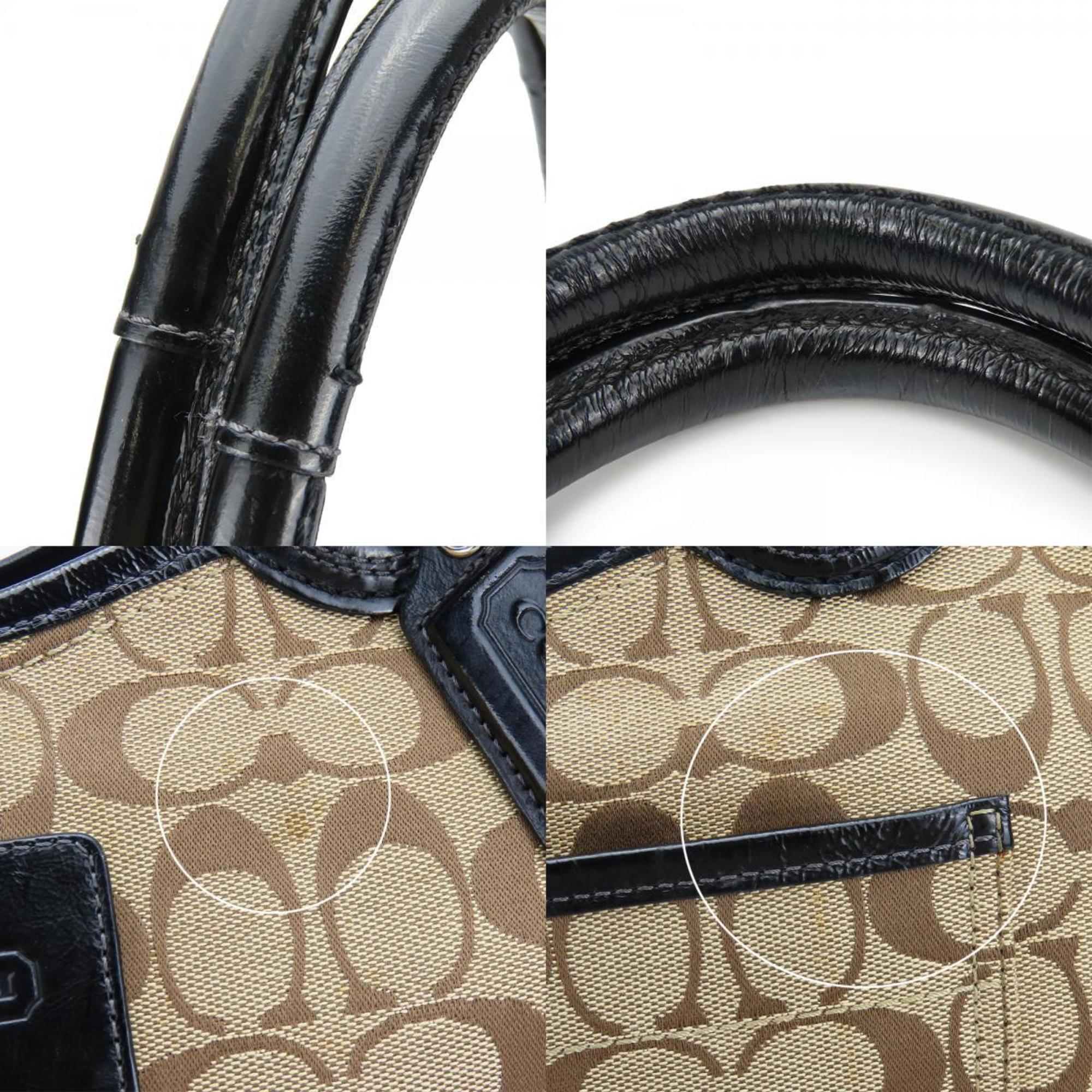 Coach Beige Black Canvas Patent Leather Tote Bag (Pre-Owned)