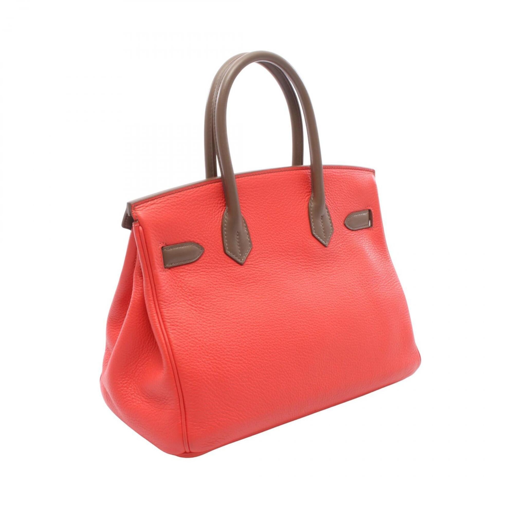 Hermes Beige Etoupe Gray Gris Tourterelle Red Color Rose Jaipur Taurillon Clemence Leather Handbag (Pre-Owned)