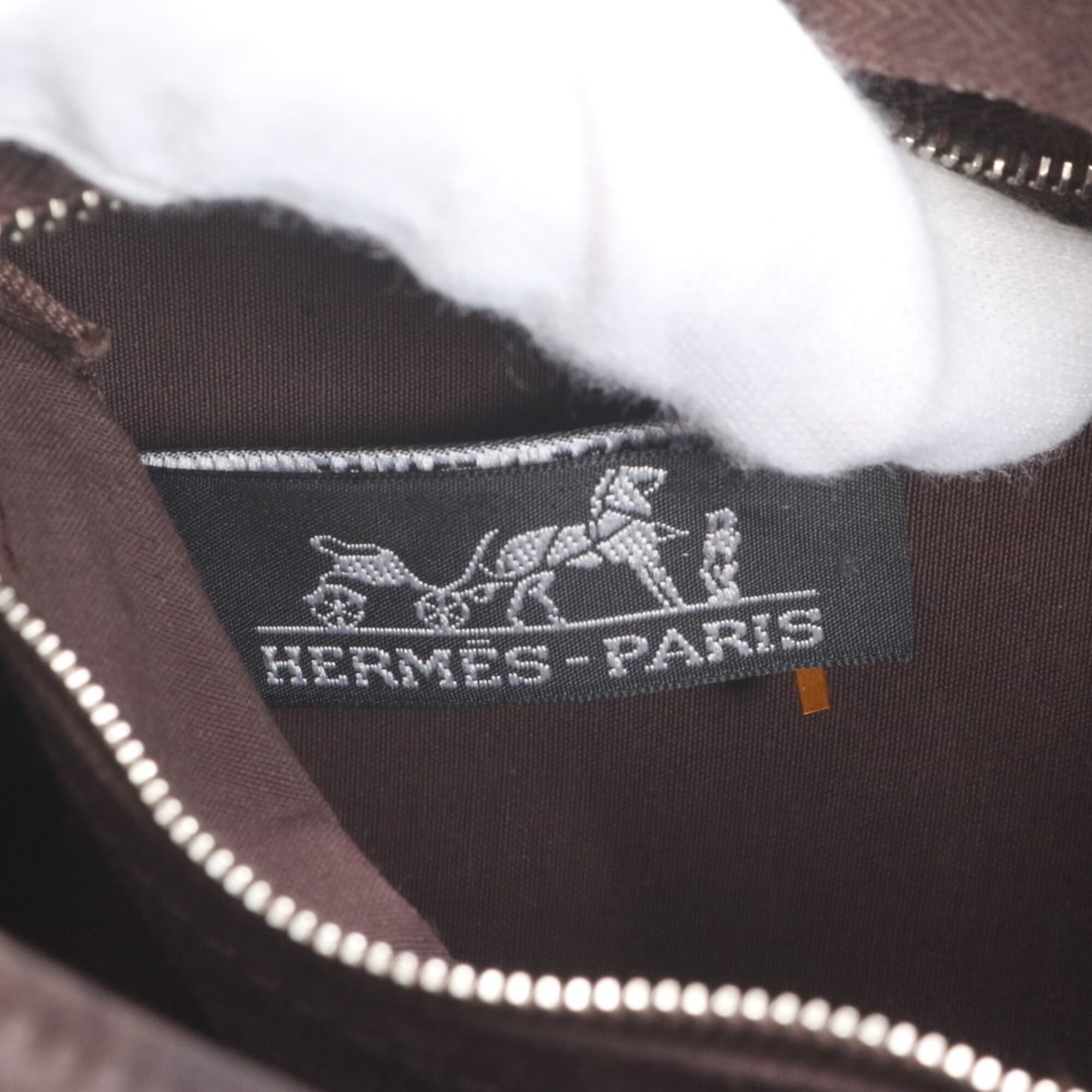 Hermes Brown Leather Canvas Handbag Shoulder Bag Tote Bag (Pre-Owned)