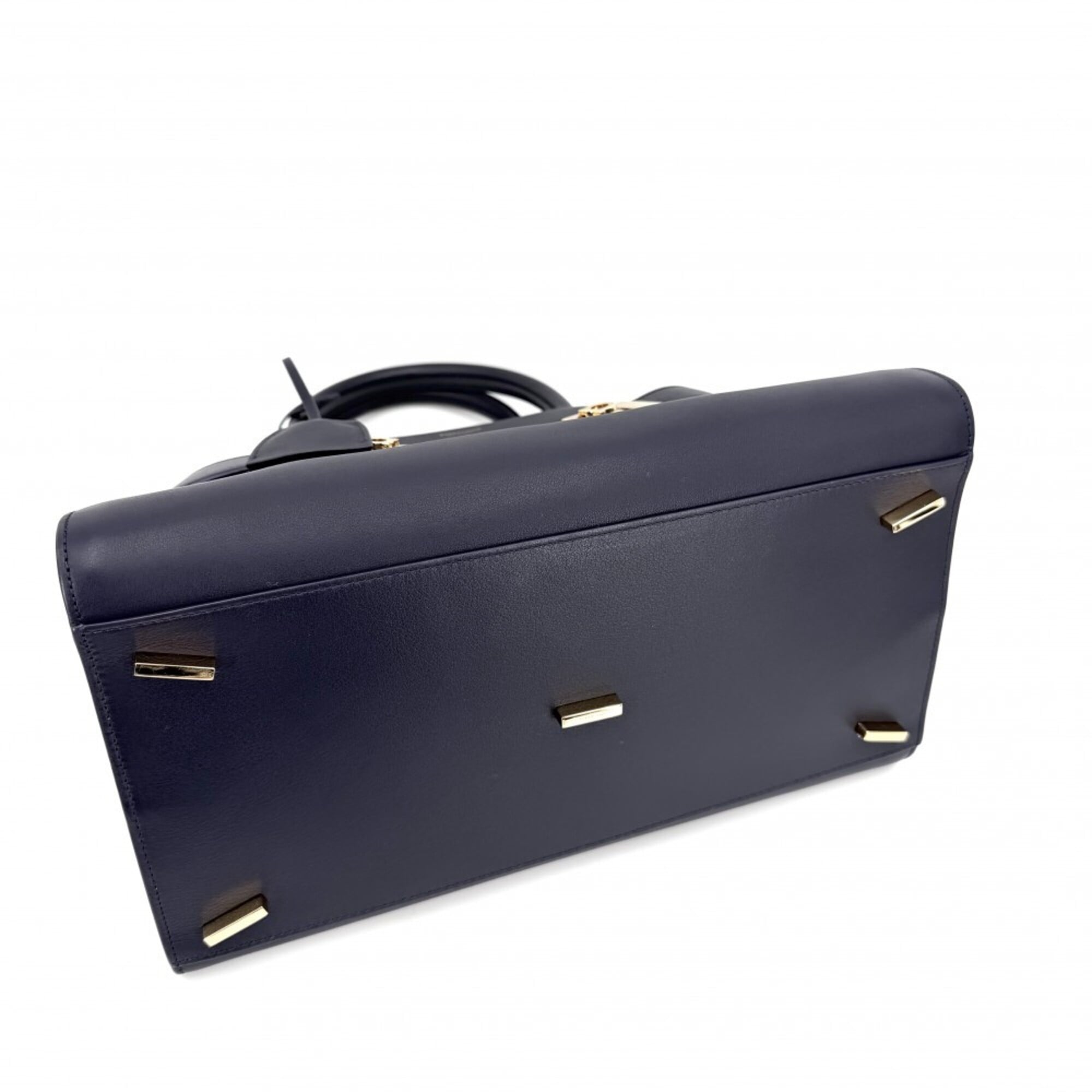 Salvatore Ferragamo Navy White Leather Tote Bag (Pre-Owned)