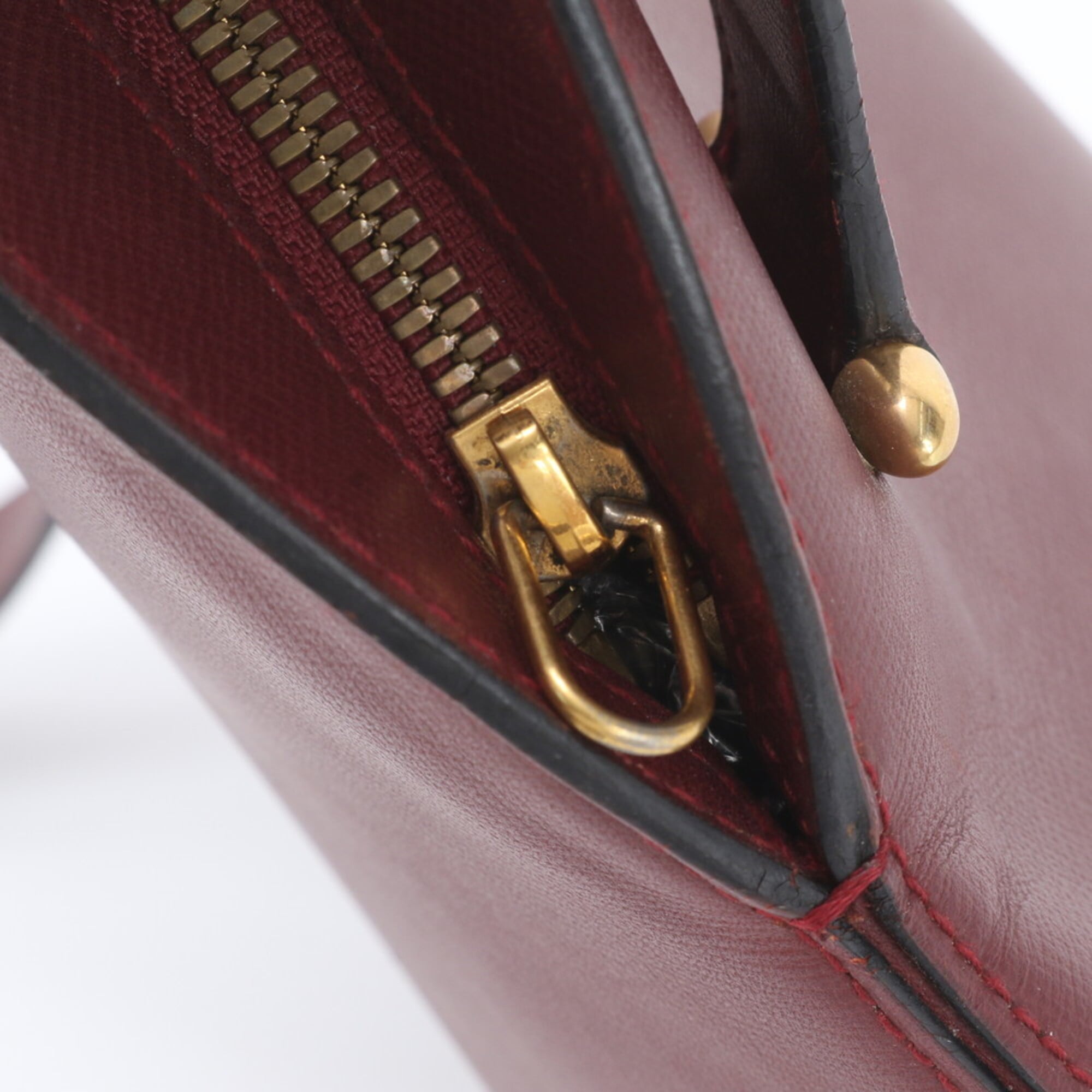 Cartier Wine Red Leather Handbag Shoulder Bag (Pre-Owned)