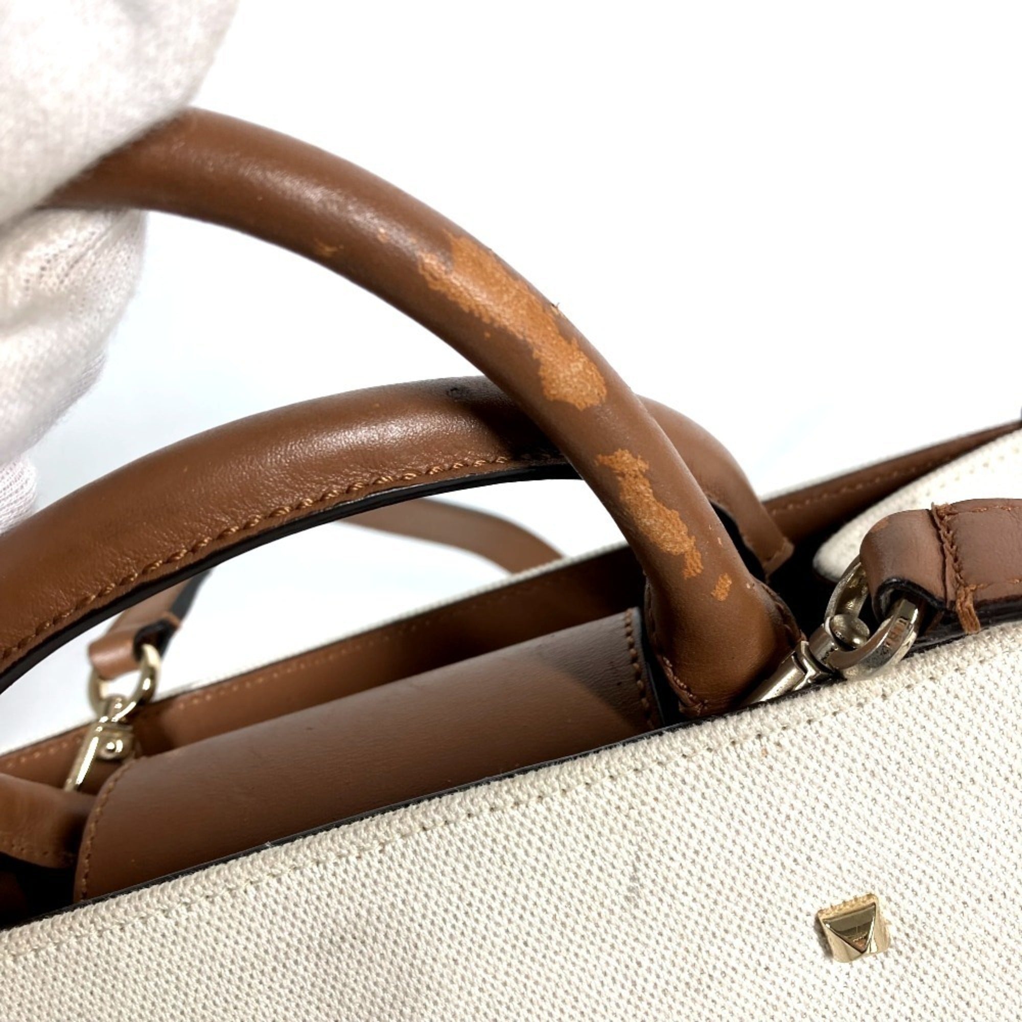 Jimmy Choo Beige Leather Canvas Handbag Shoulder Bag Tote Bag (Pre-Owned)