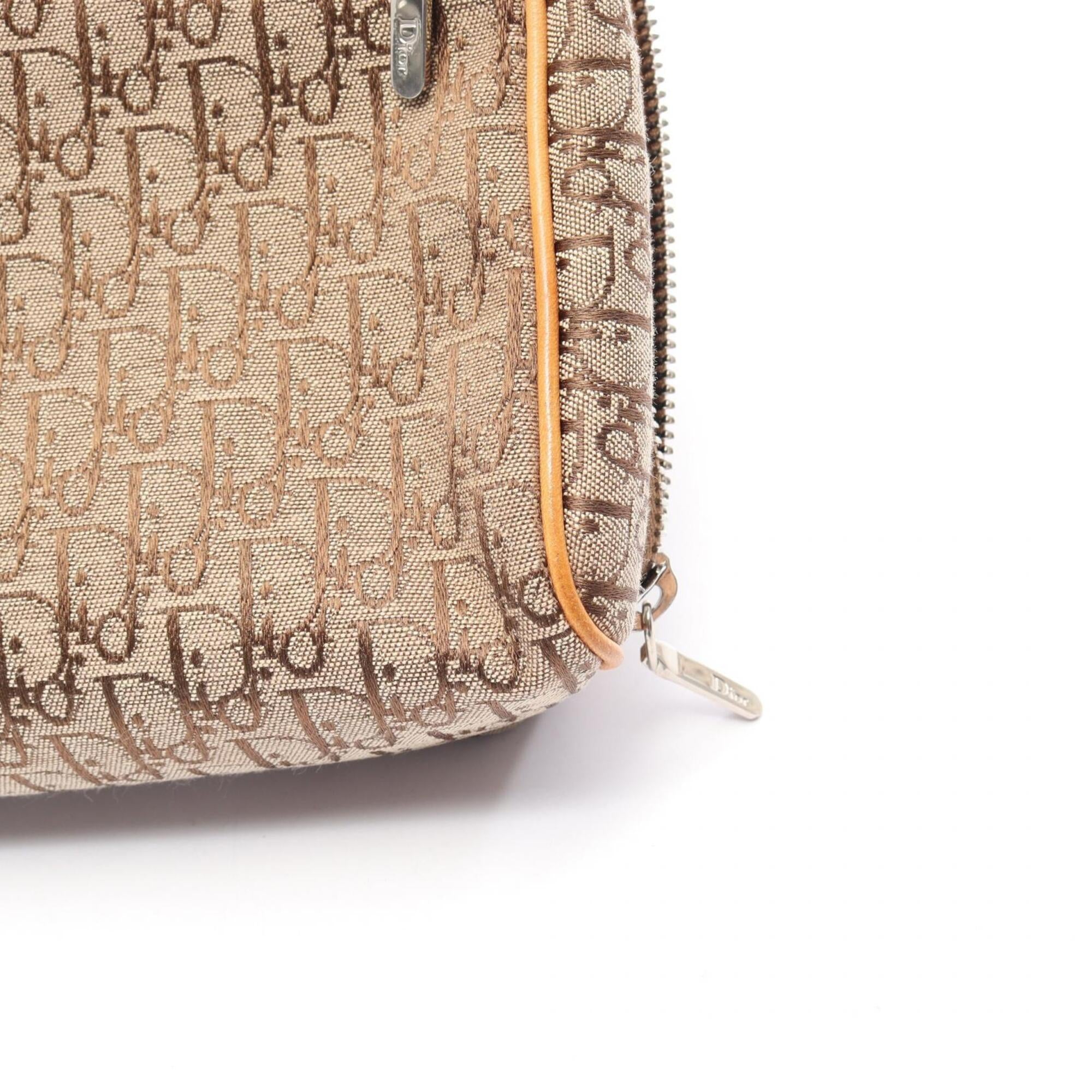 Christian Dior Beige Brown Canvas Leather Handbag (Pre-Owned)