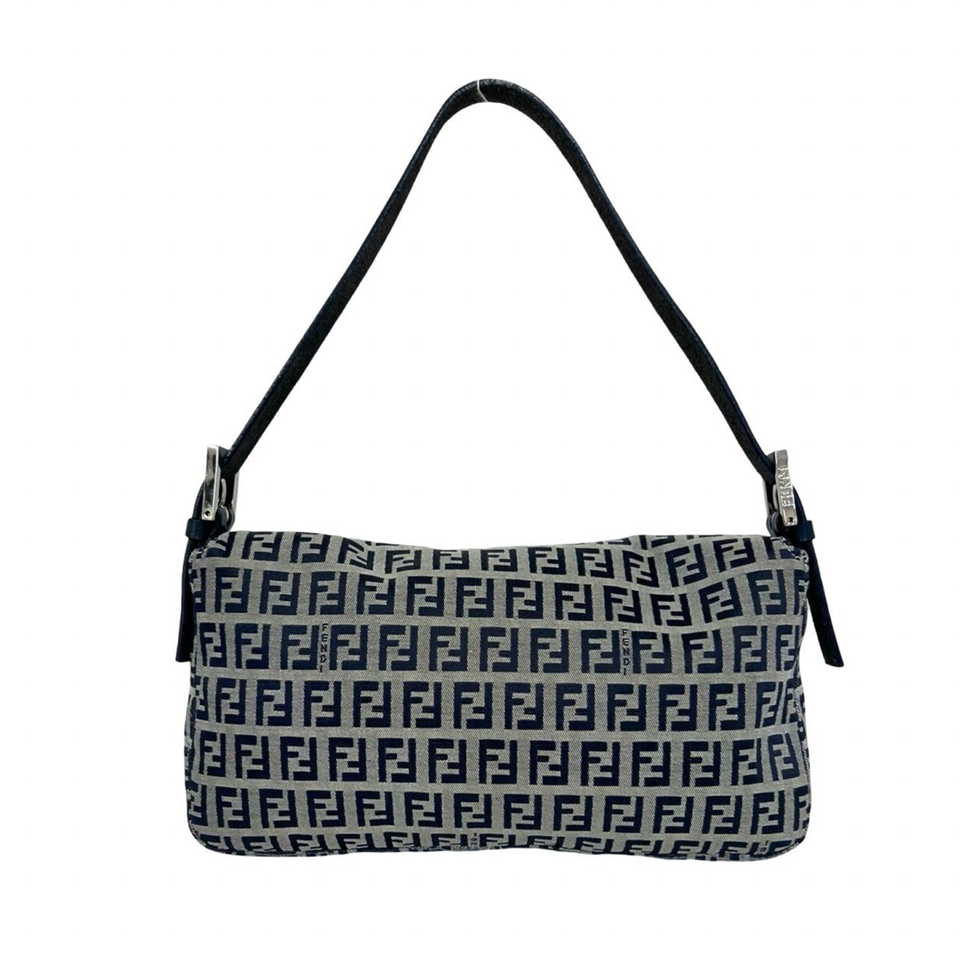 Fendi Navy Canvas Leather Shoulder Bag (Pre-Owned)