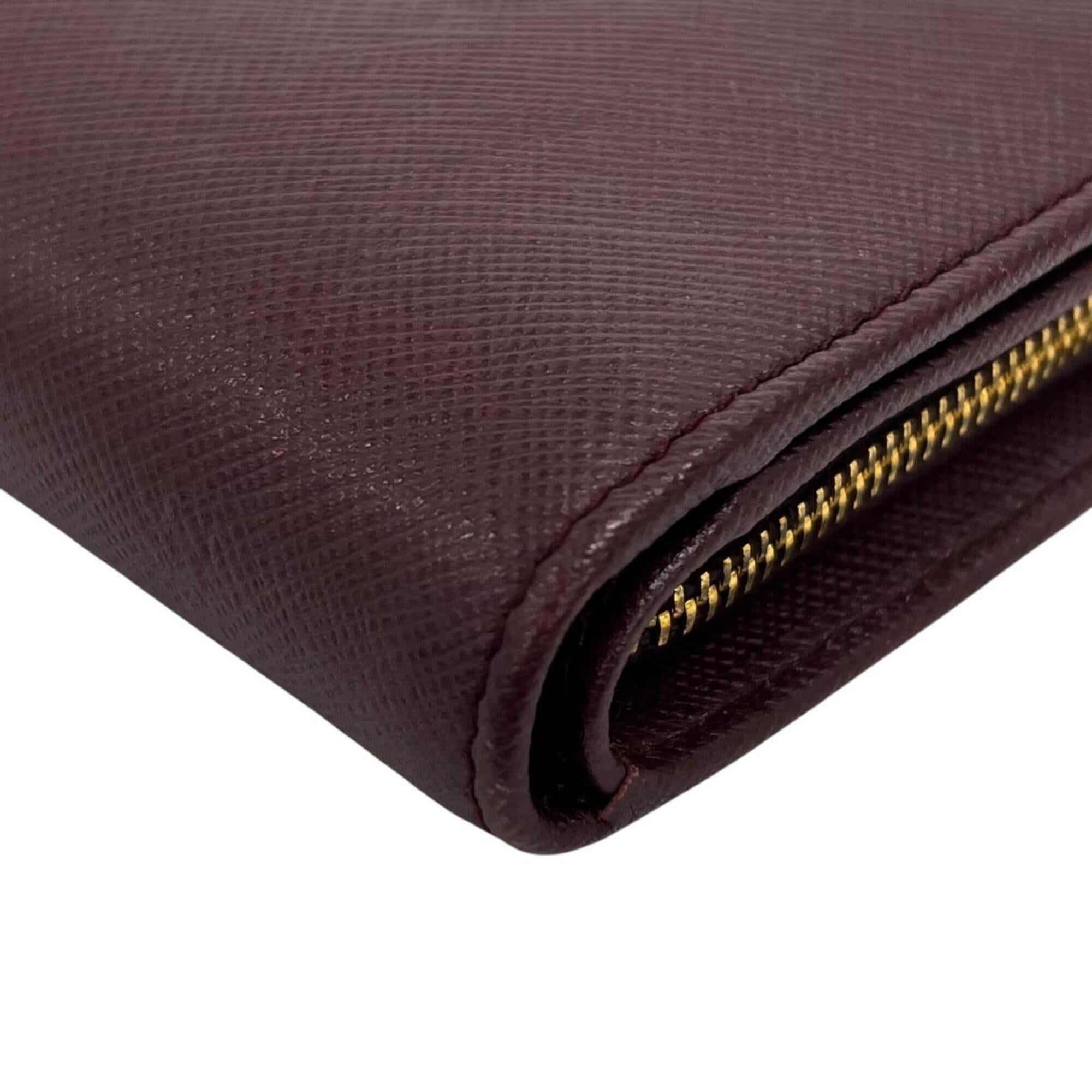 Prada Burgundy Ivory Pink Saffiano Metal Wallet (Bi-Fold) (Pre-Owned)