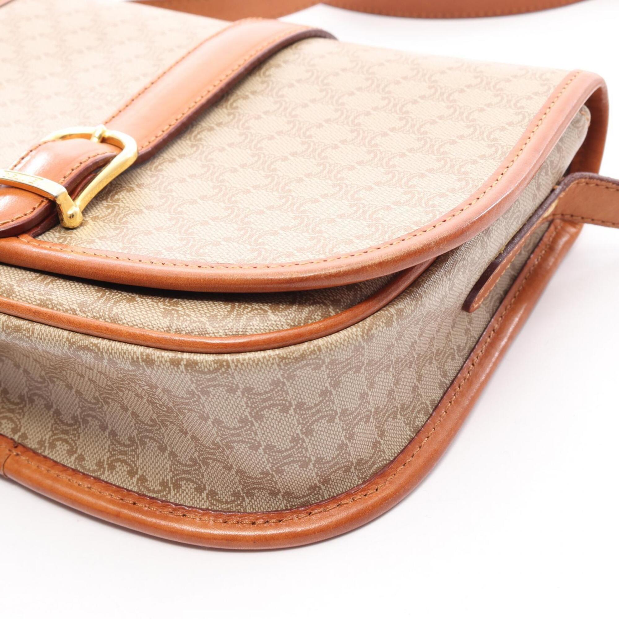 Celine Macadam Beige Brown Coated Canvas Handbag Shoulder Bag (Pre-Owned)