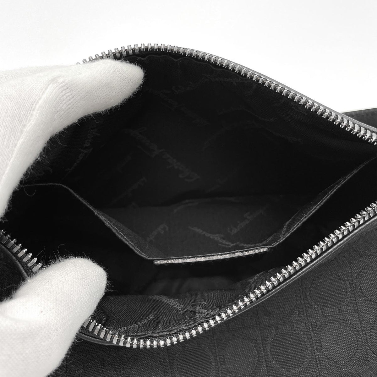 Salvatore Ferragamo Black Canvas Leather Handbag Pouch (Pre-Owned)