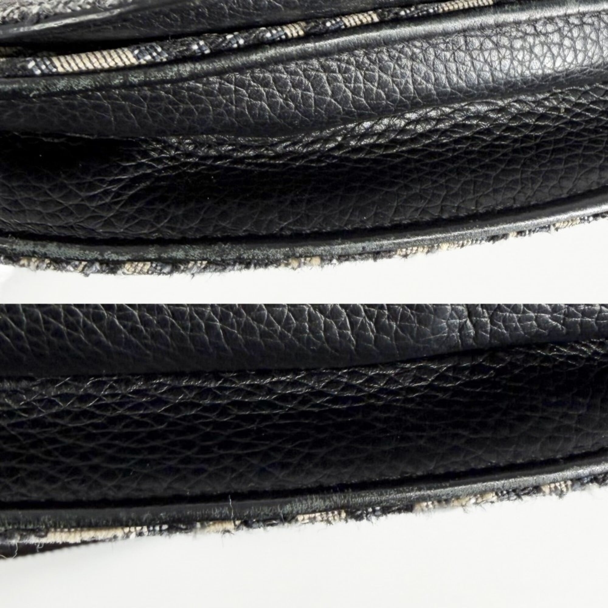 Christian Dior Beige Black White Leather Canvas Messenger Bag Saddle Bag Shoulder Bag (Pre-Owned)