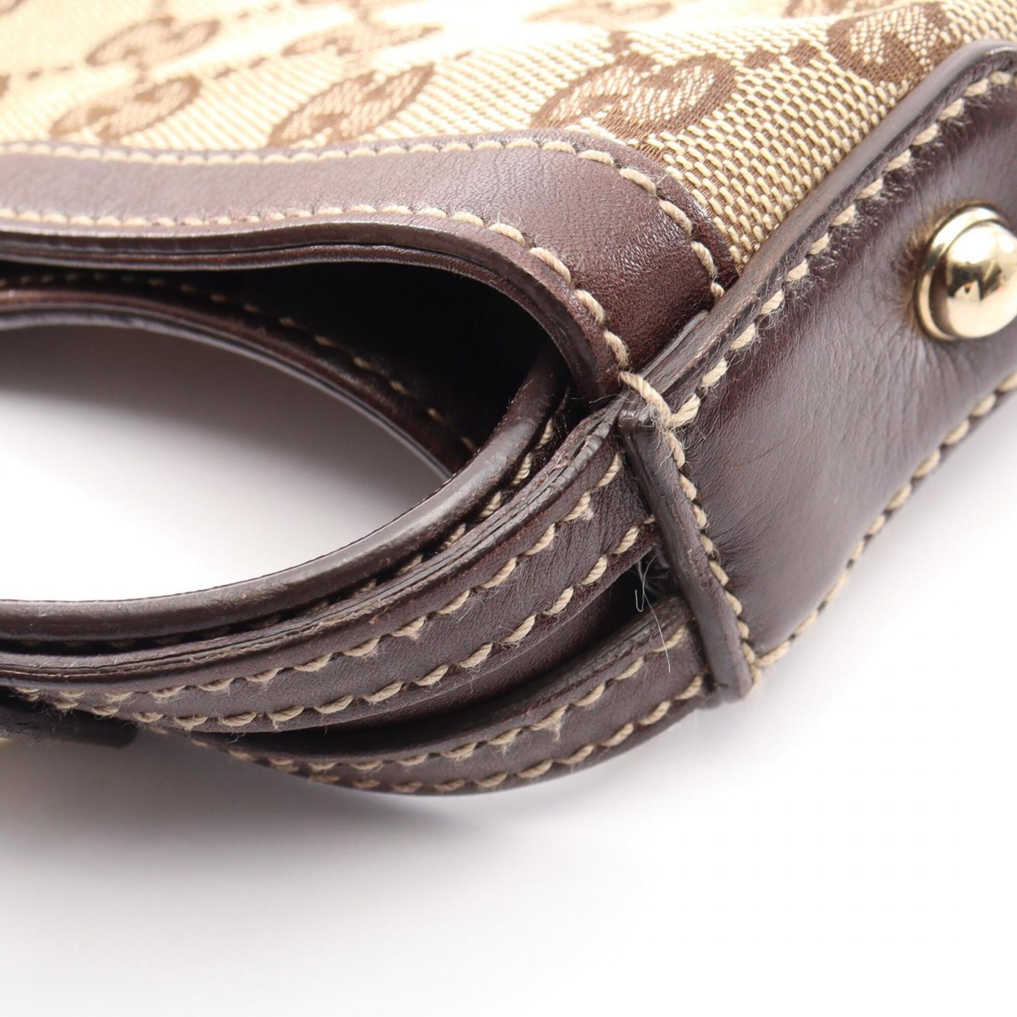 Gucci Gg Canvas Beige Brown Gg Canvas Leather Handbag (Pre-Owned)