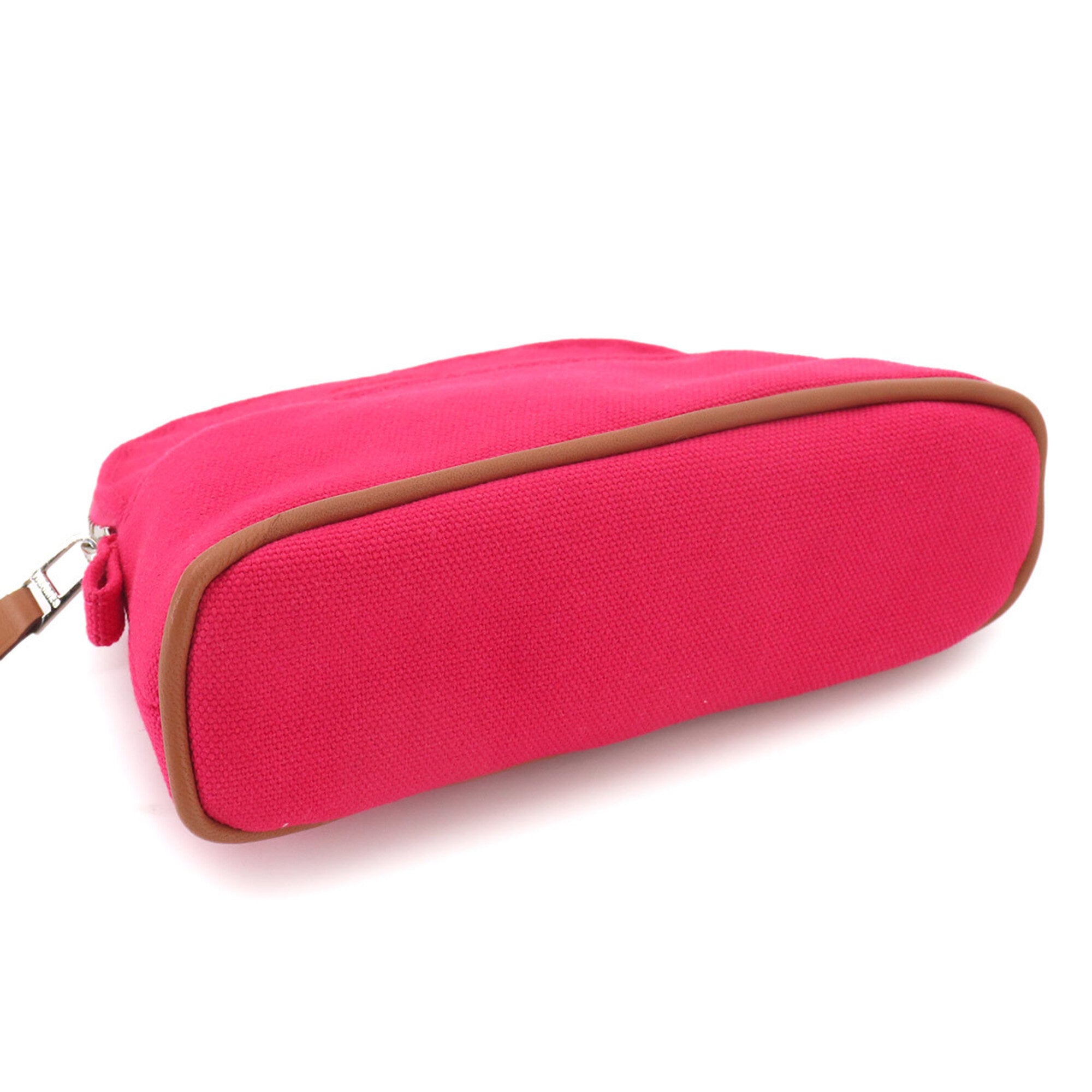 Hermes Pink Cotton Canvas Leather Pouch (Pre-Owned)