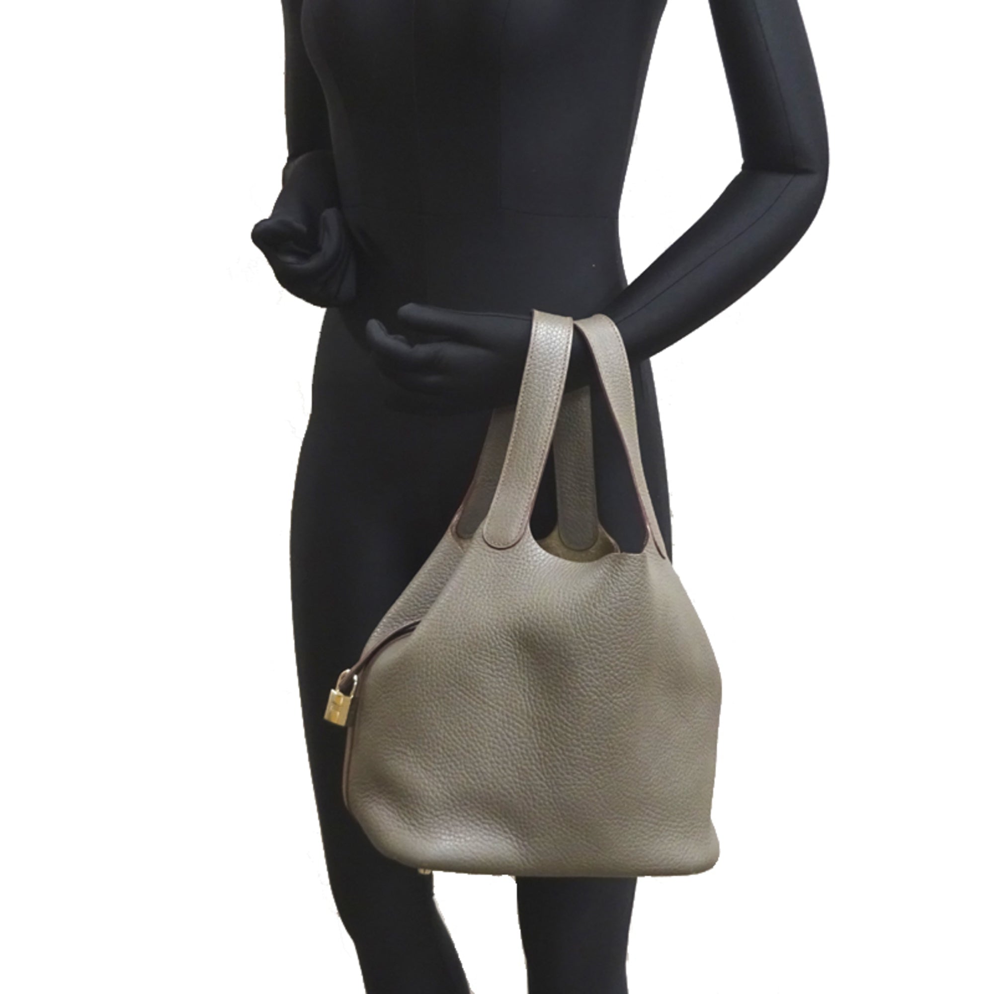 Hermes Etain Taurillon Clemence Leather Handbag (Pre-Owned)
