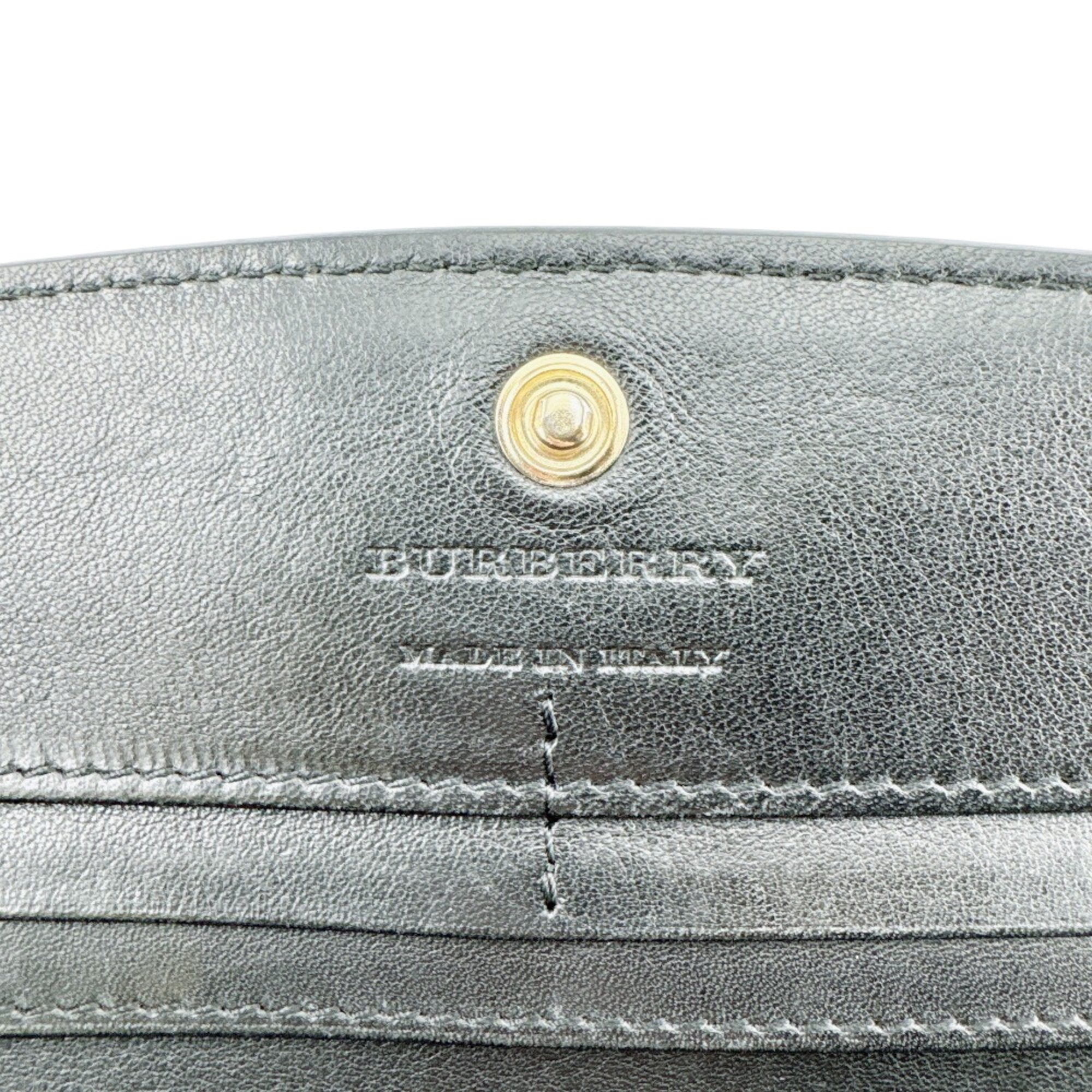 Burberry Black Leather Canvas Long Wallet (Bi-Fold) (Pre-Owned)