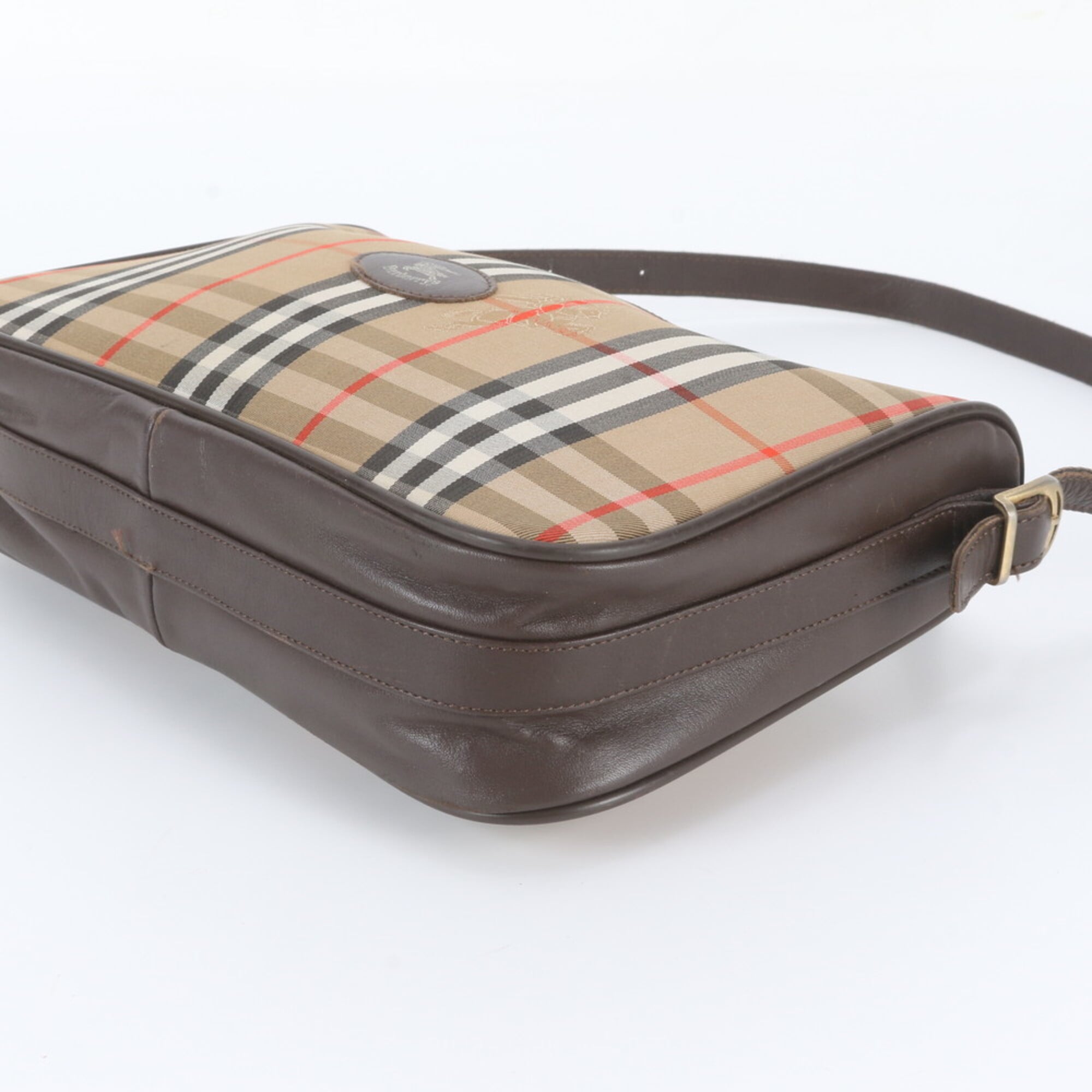 Burberry Brown Leather Canvas Shoulder Bag Tote Bag (Pre-Owned)