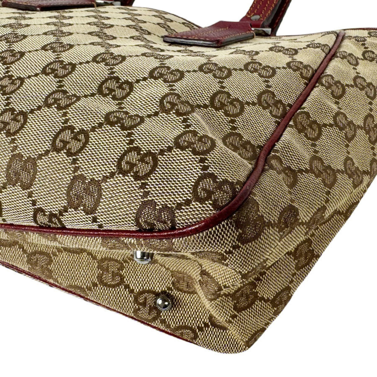 Gucci Brown Burgundy Gg Canvas Leather Tote Bag (Pre-Owned)