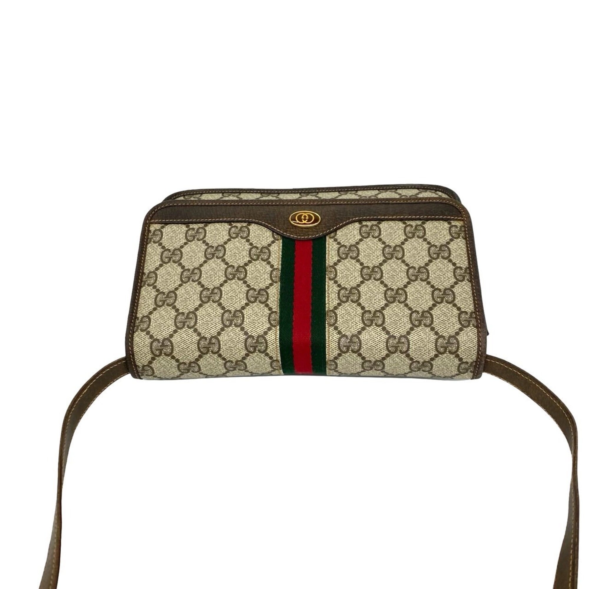 Gucci Brown Green Red Color Leather Pvc Shoulder Bag (Pre-Owned)