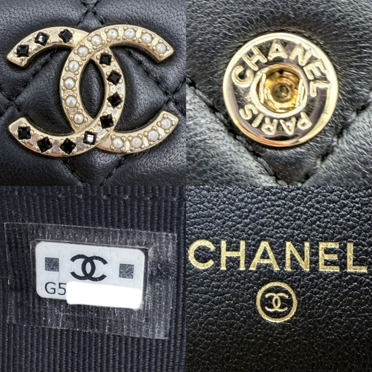Chanel Black Rhinestone Leather Artificial Pearl Wallet (Tri-Fold) (Pre-Owned)