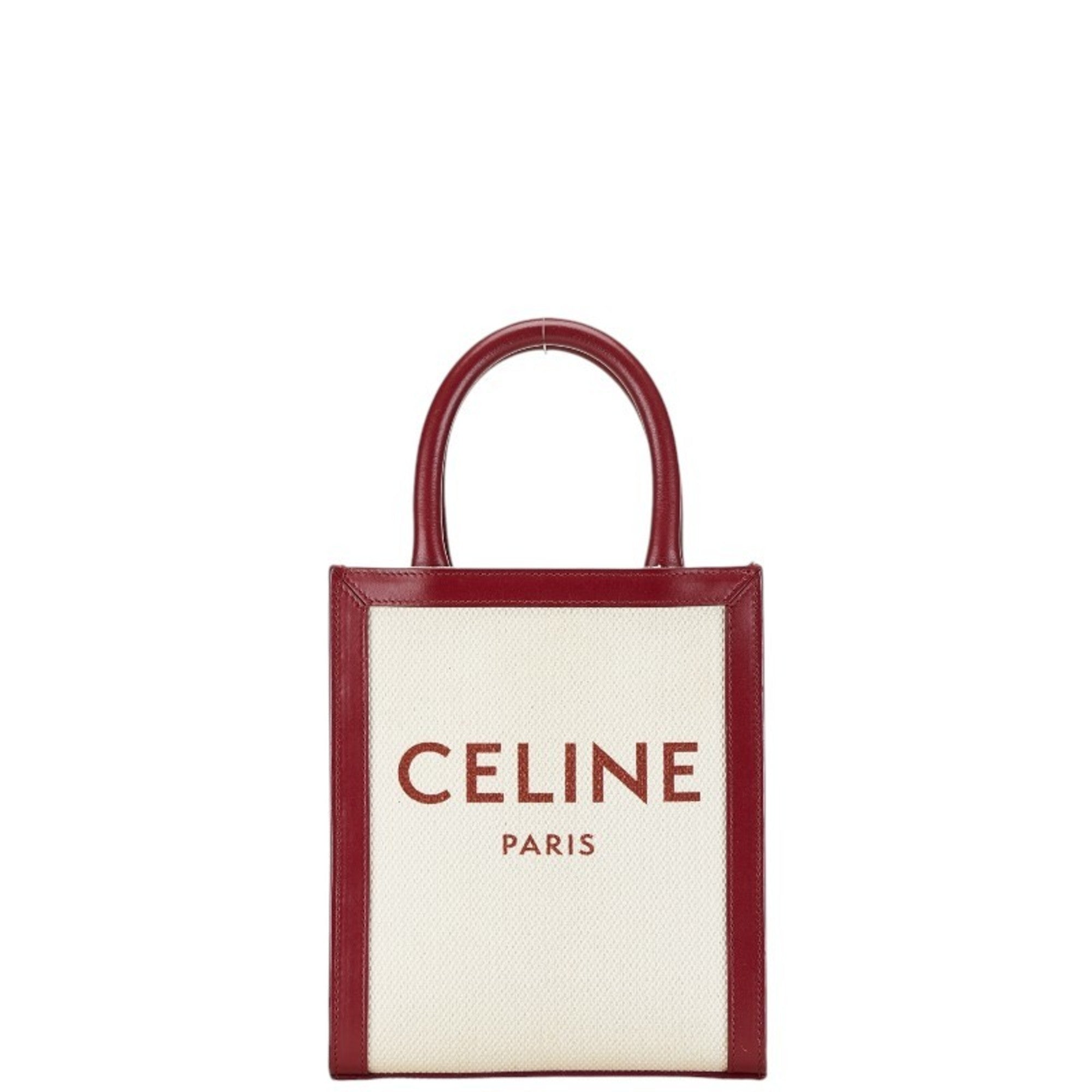Celine Red Color White Canvas Leather Handbag Shoulder Bag (Pre-Owned)