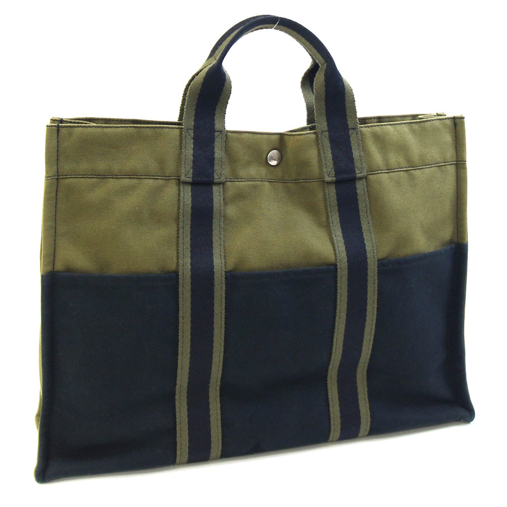 Hermes Navy Olive Cotton Canvas Tote Bag (Pre-Owned)